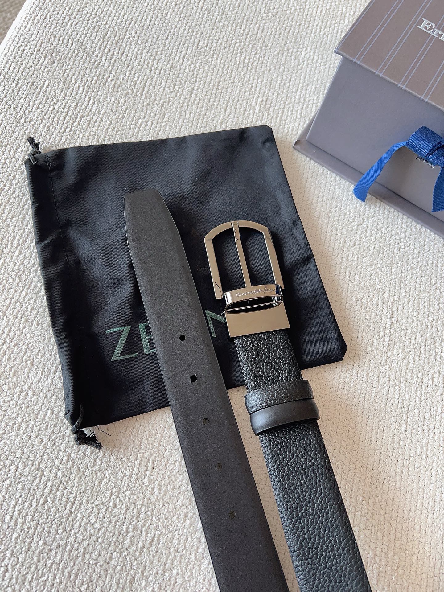 Zegna 제냐 블랙 소가죽 벨트 6