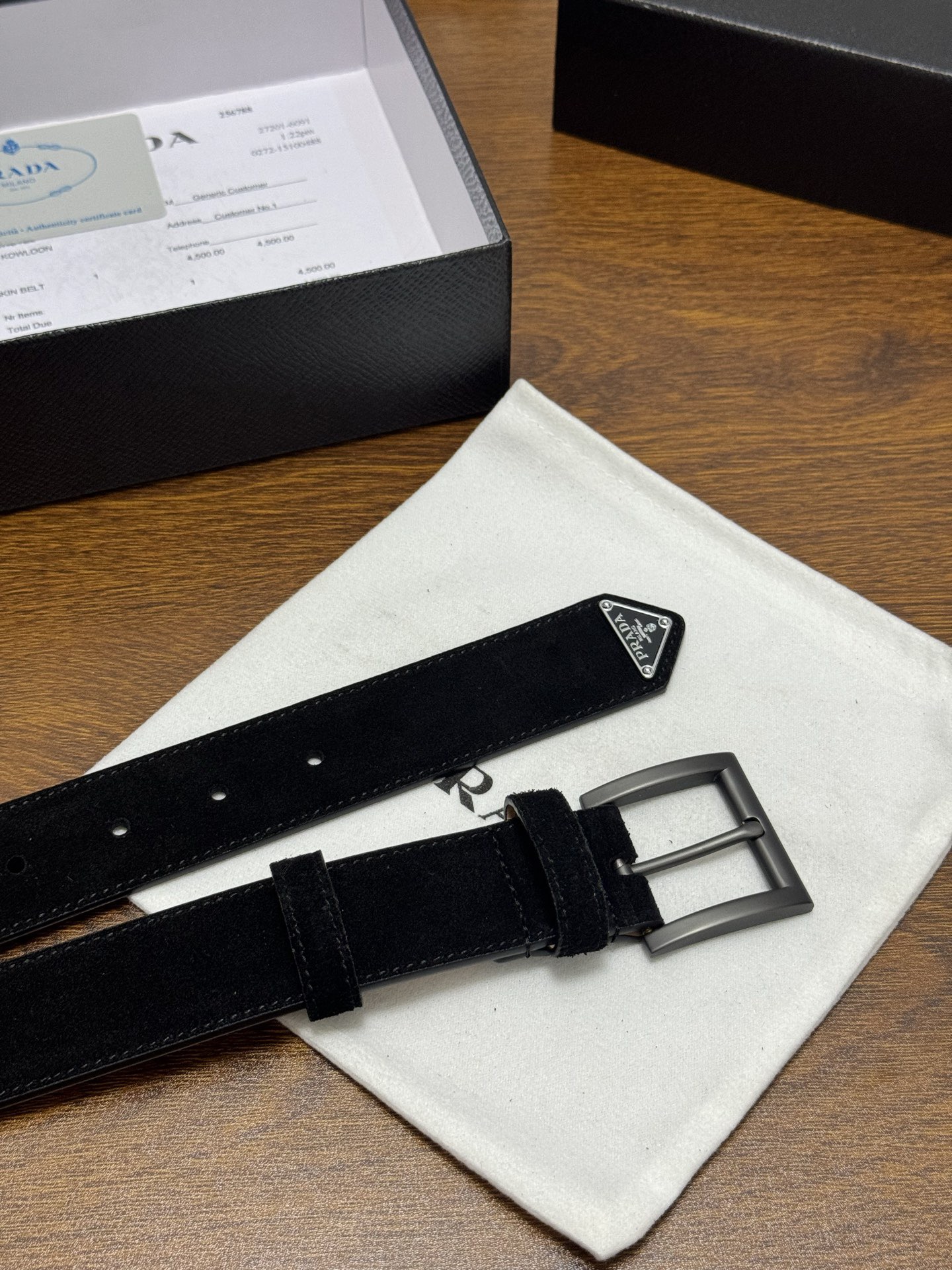 PRADA 프라다 블랙 스웨이드 가죽 벨트 3