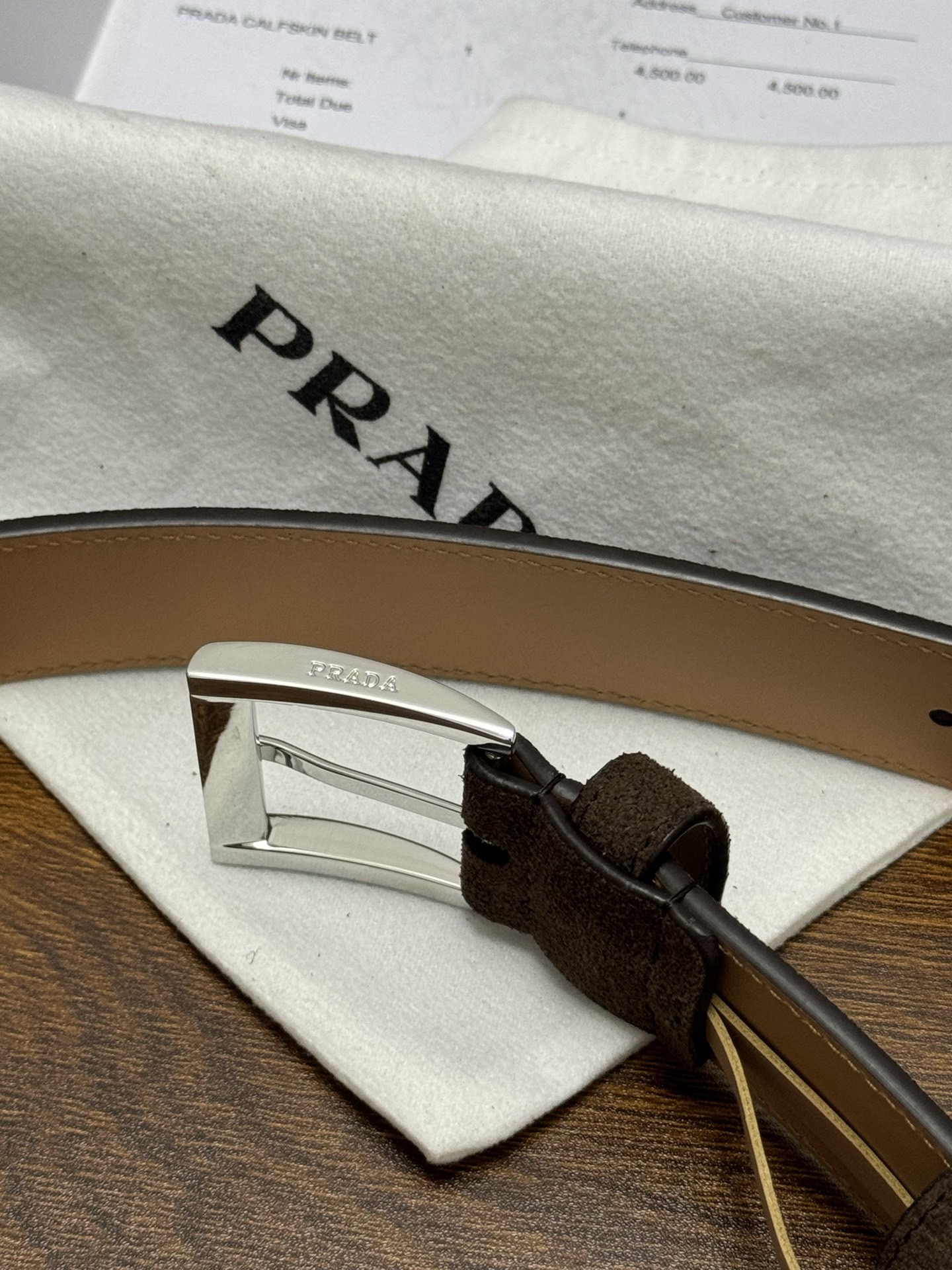 PRADA 프라다 스웨이드 가죽 커피색 벨트 5