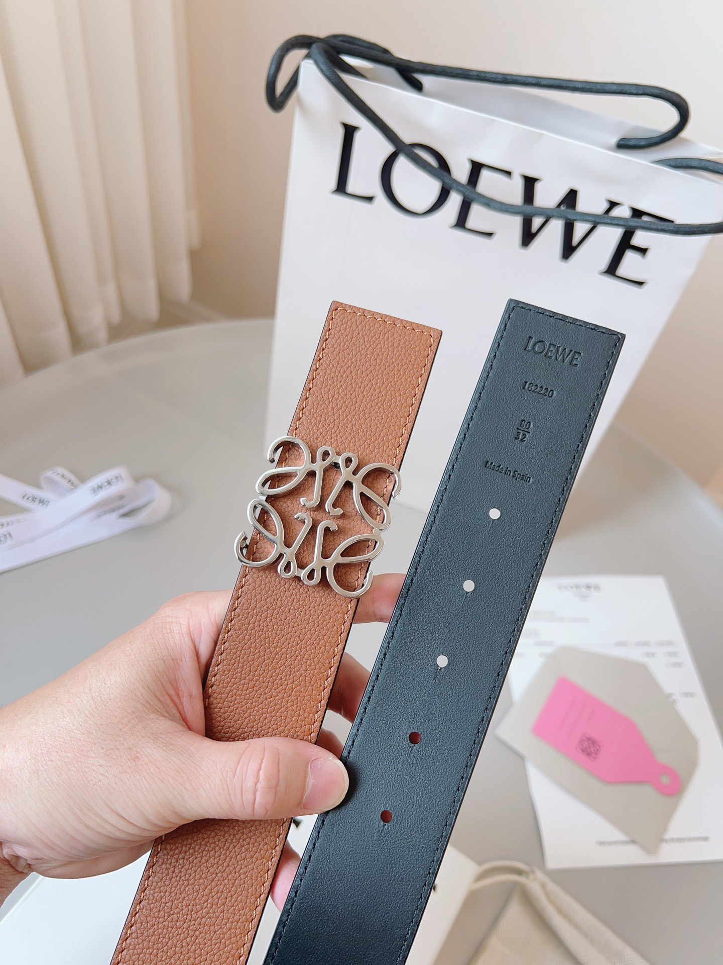 Loewe 로에베 양면 가죽 Anagram 버클 벨트 3