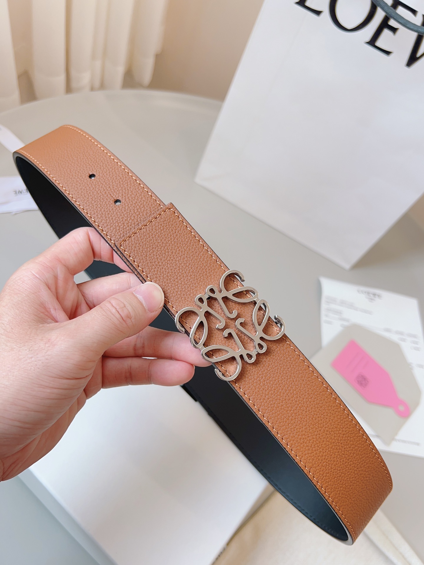 Loewe 로에베 양면 가죽 Anagram 버클 벨트 6