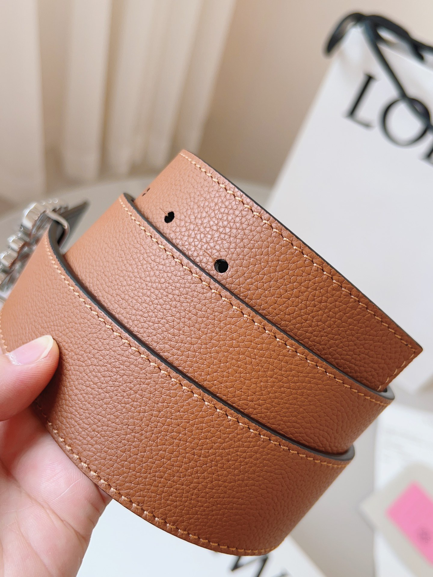 Loewe 로에베 양면 가죽 Anagram 버클 벨트 7