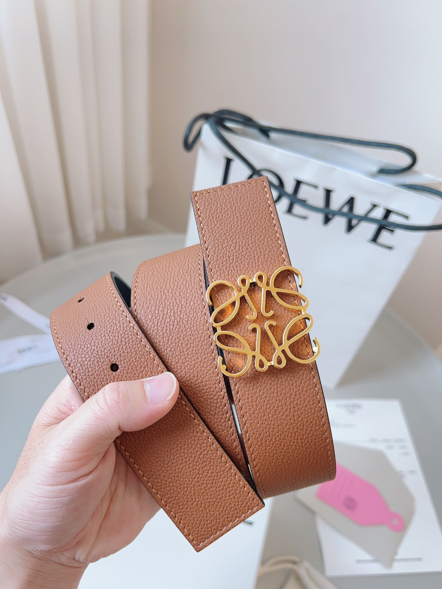 Loewe 로에베 양면 가죽 Anagram 버클 벨트 1