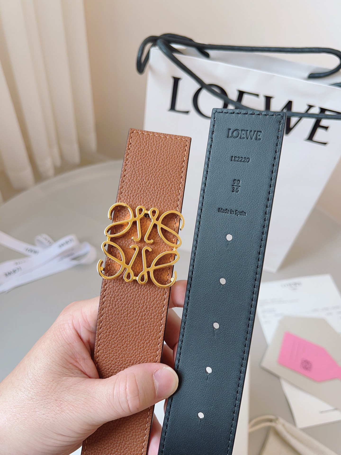 Loewe 로에베 양면 가죽 Anagram 버클 벨트 2