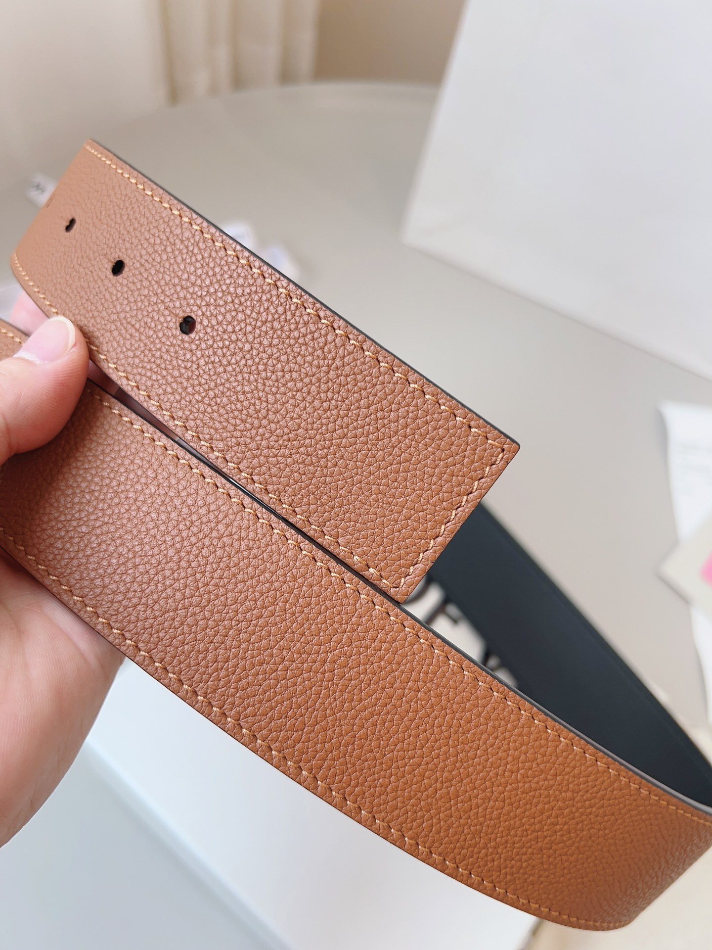 Loewe 로에베 양면 가죽 Anagram 버클 벨트 7