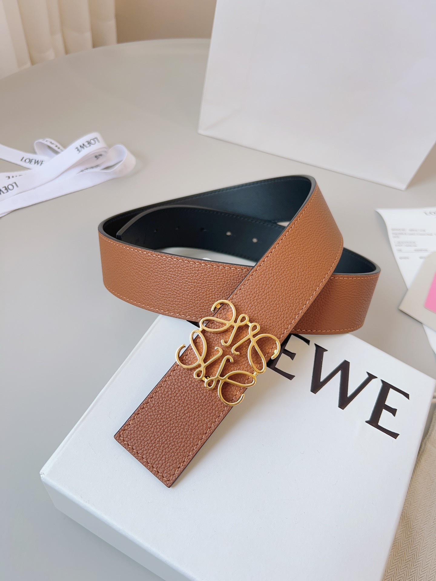 Loewe 로에베 양면 가죽 Anagram 버클 벨트 9