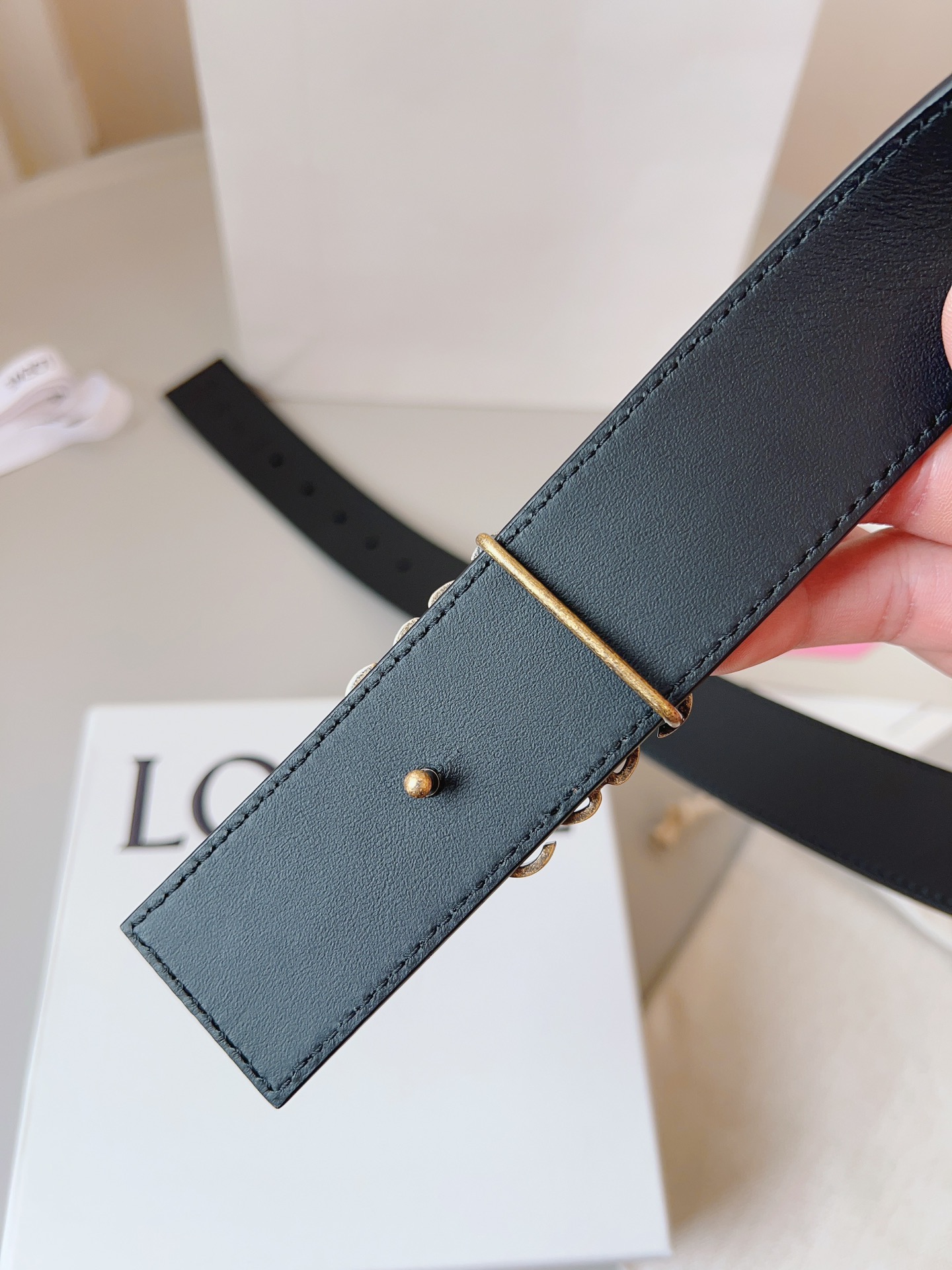 Loewe 로에베 양면 가죽 Anagram 버클 벨트 8