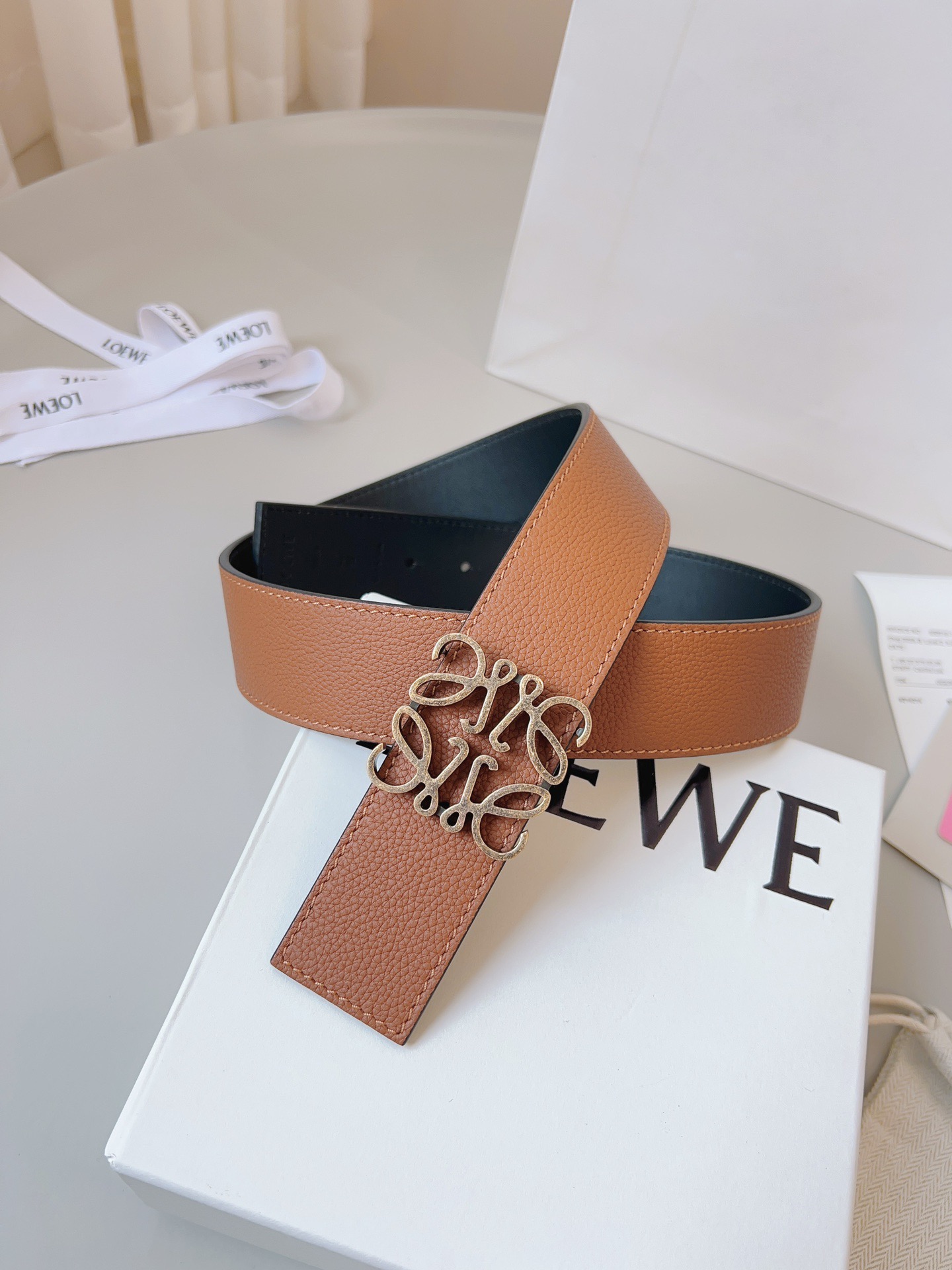 Loewe 로에베 양면 가죽 Anagram 버클 벨트 9