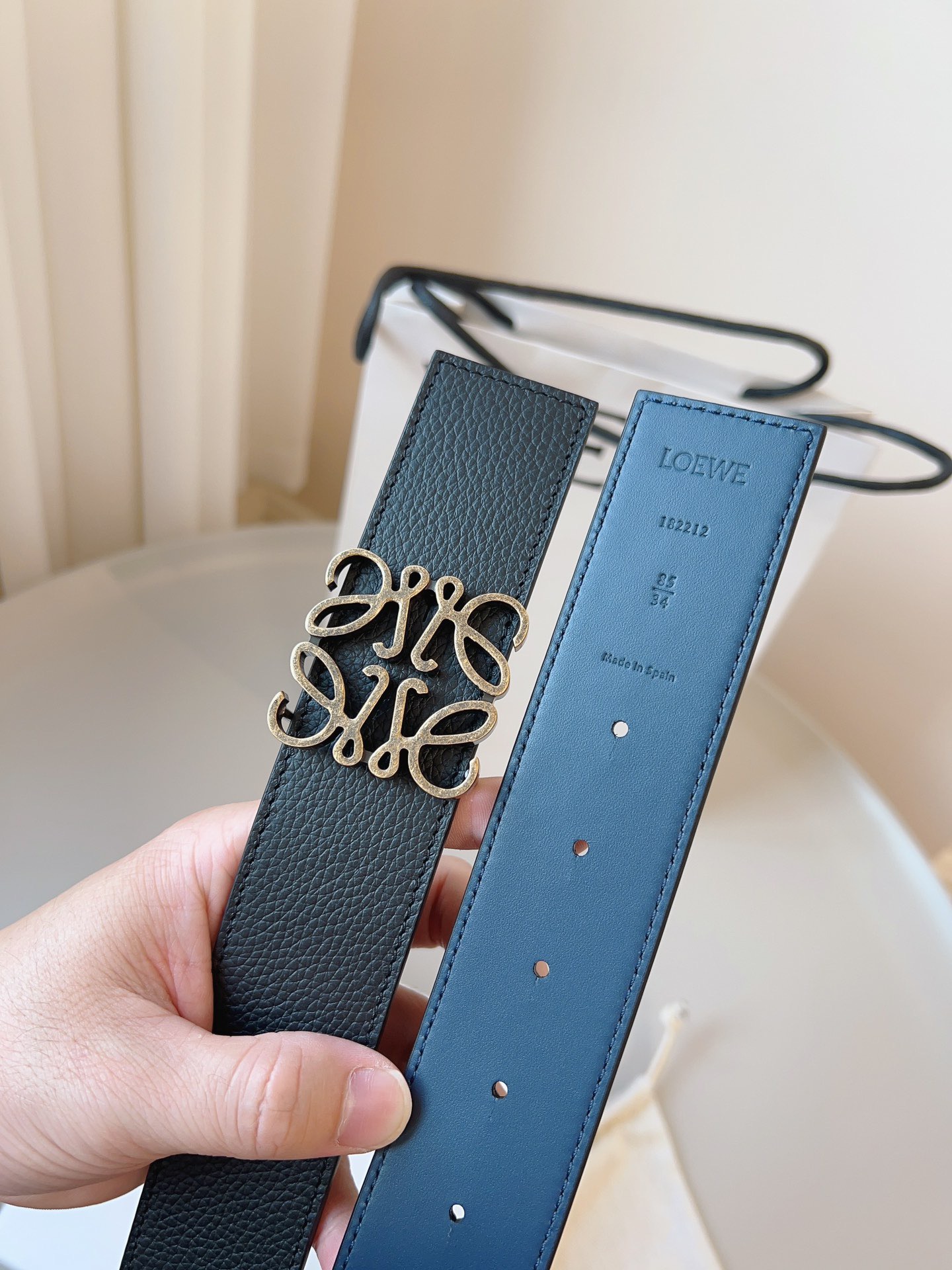 Loewe 로에베 양면 가죽 Anagram 버클 벨트 3