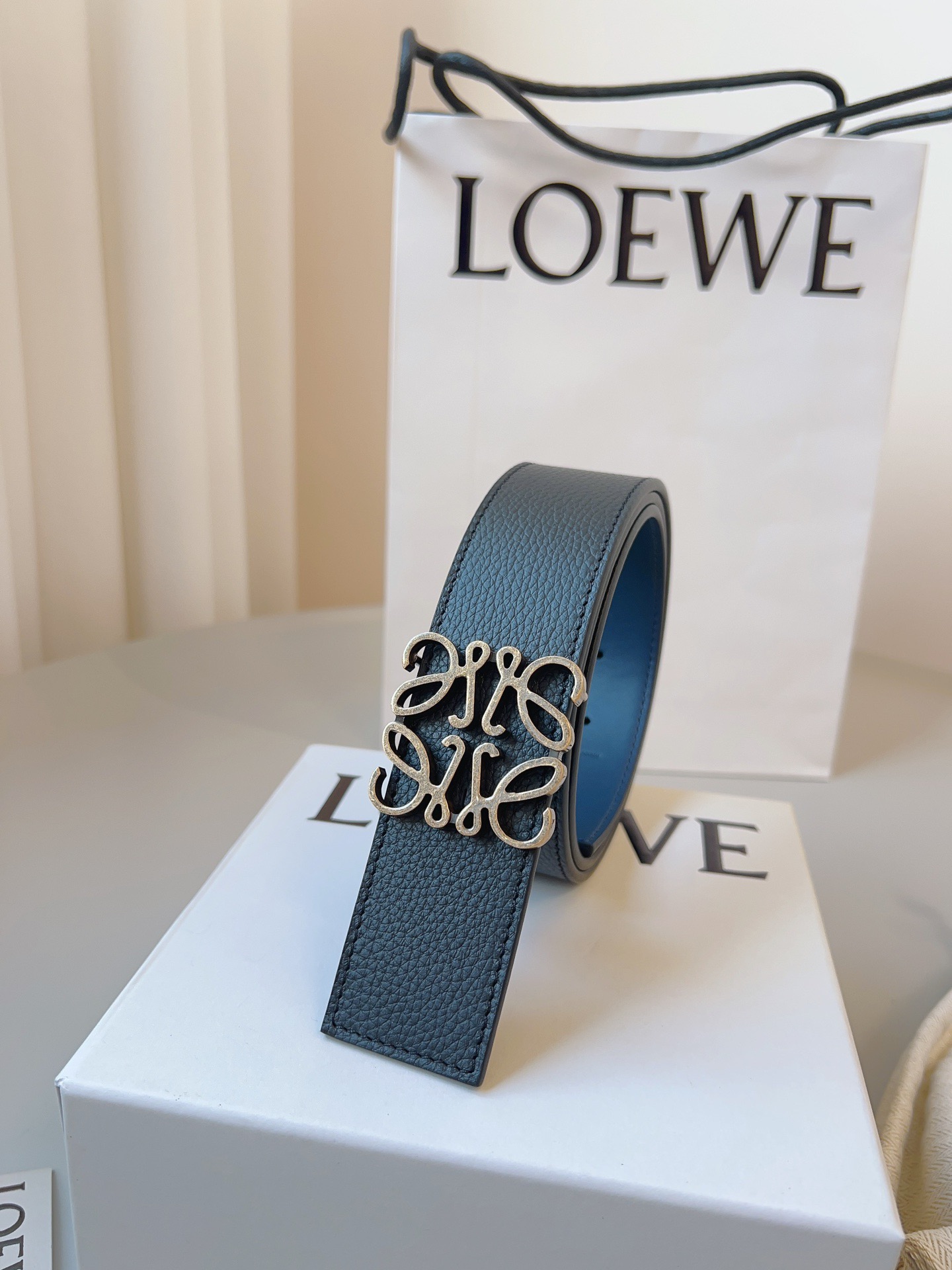 Loewe 로에베 양면 가죽 Anagram 버클 벨트 5