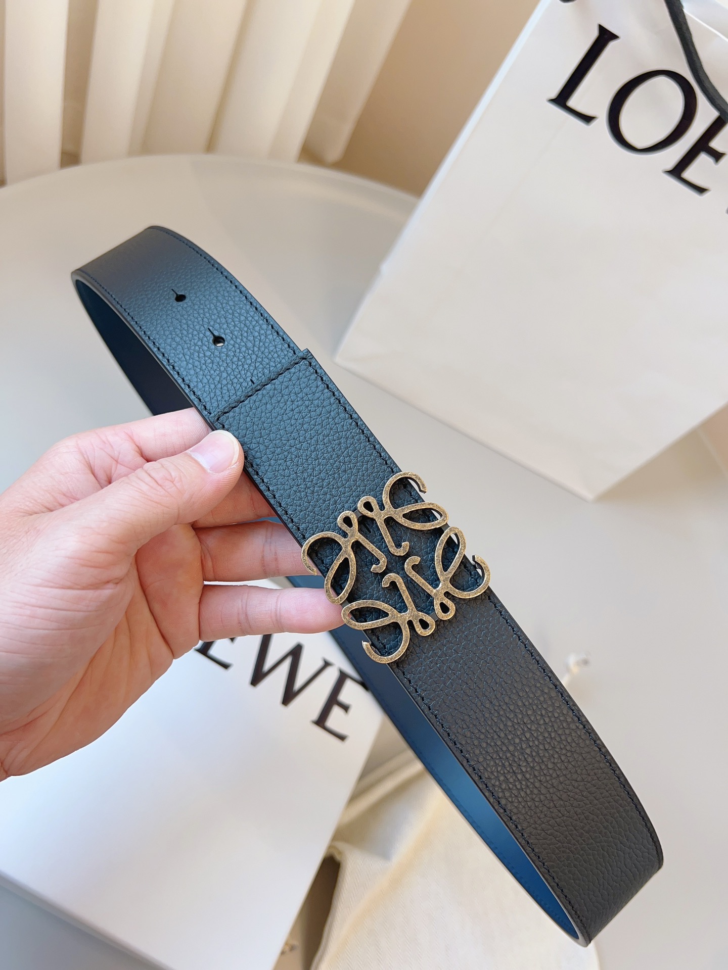 Loewe 로에베 양면 가죽 Anagram 버클 벨트 7