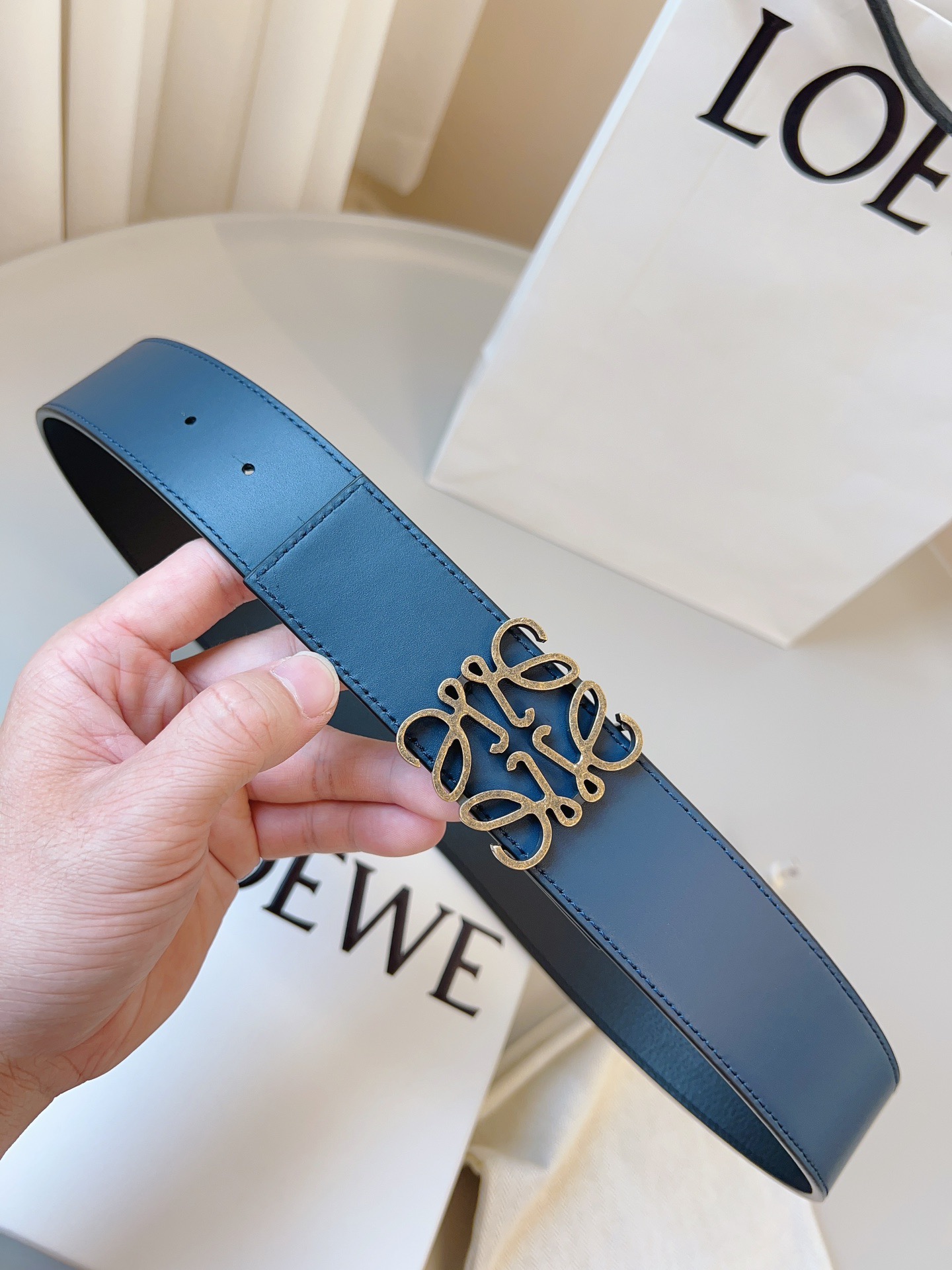 Loewe 로에베 양면 가죽 Anagram 버클 벨트 8