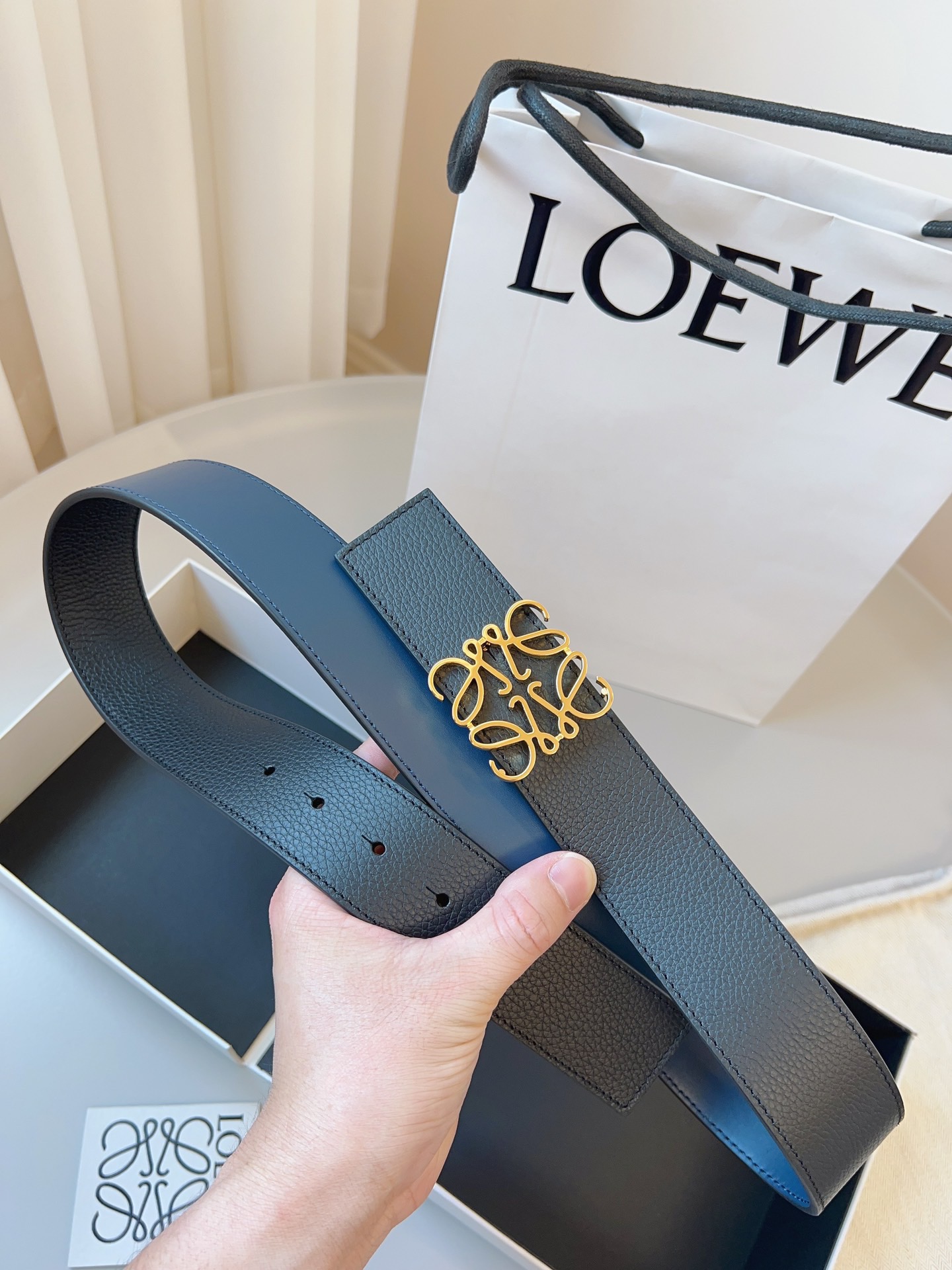 Loewe 로에베 양면 가죽 Anagram 버클 벨트 2