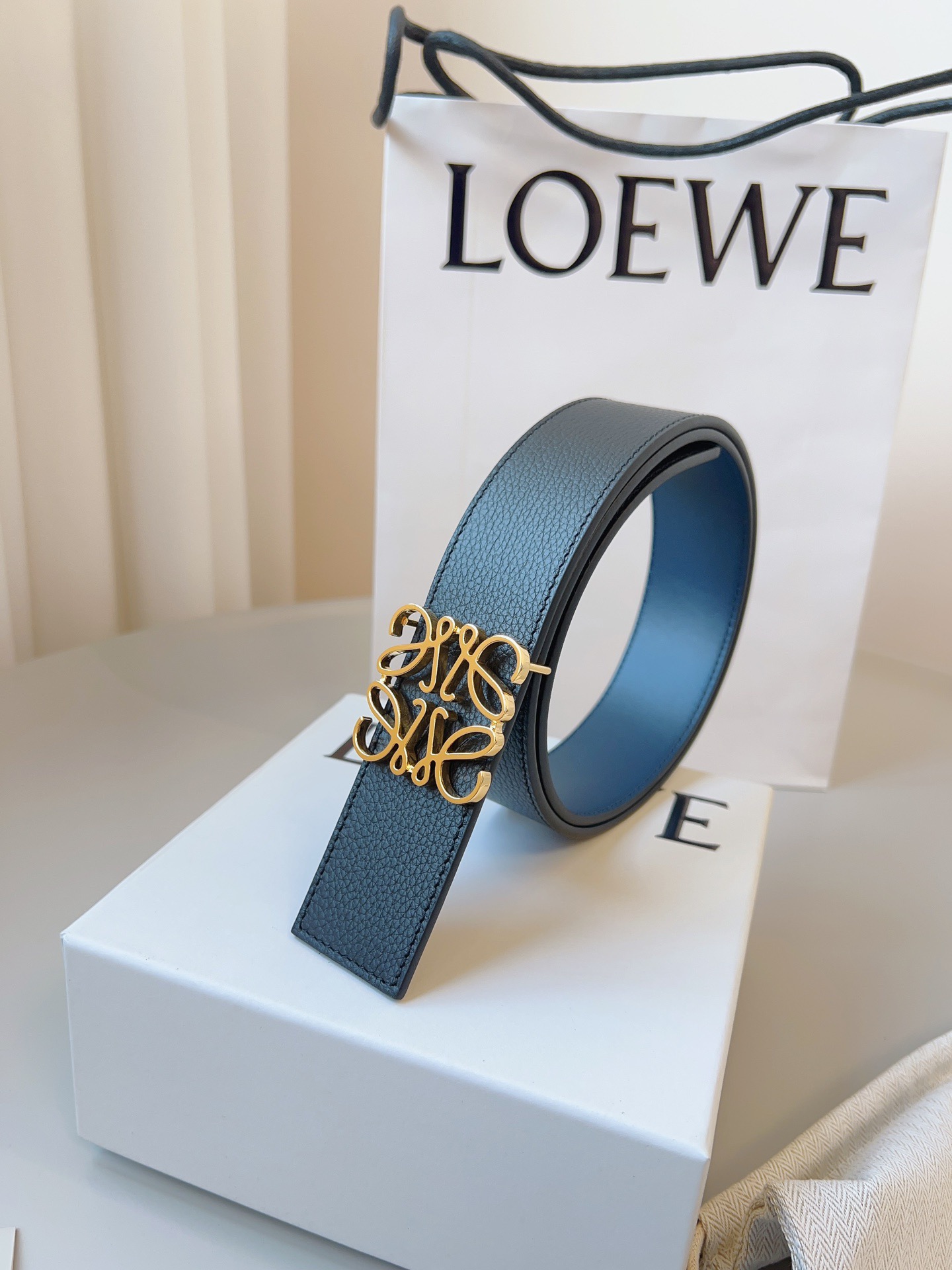 Loewe 로에베 양면 가죽 Anagram 버클 벨트 7