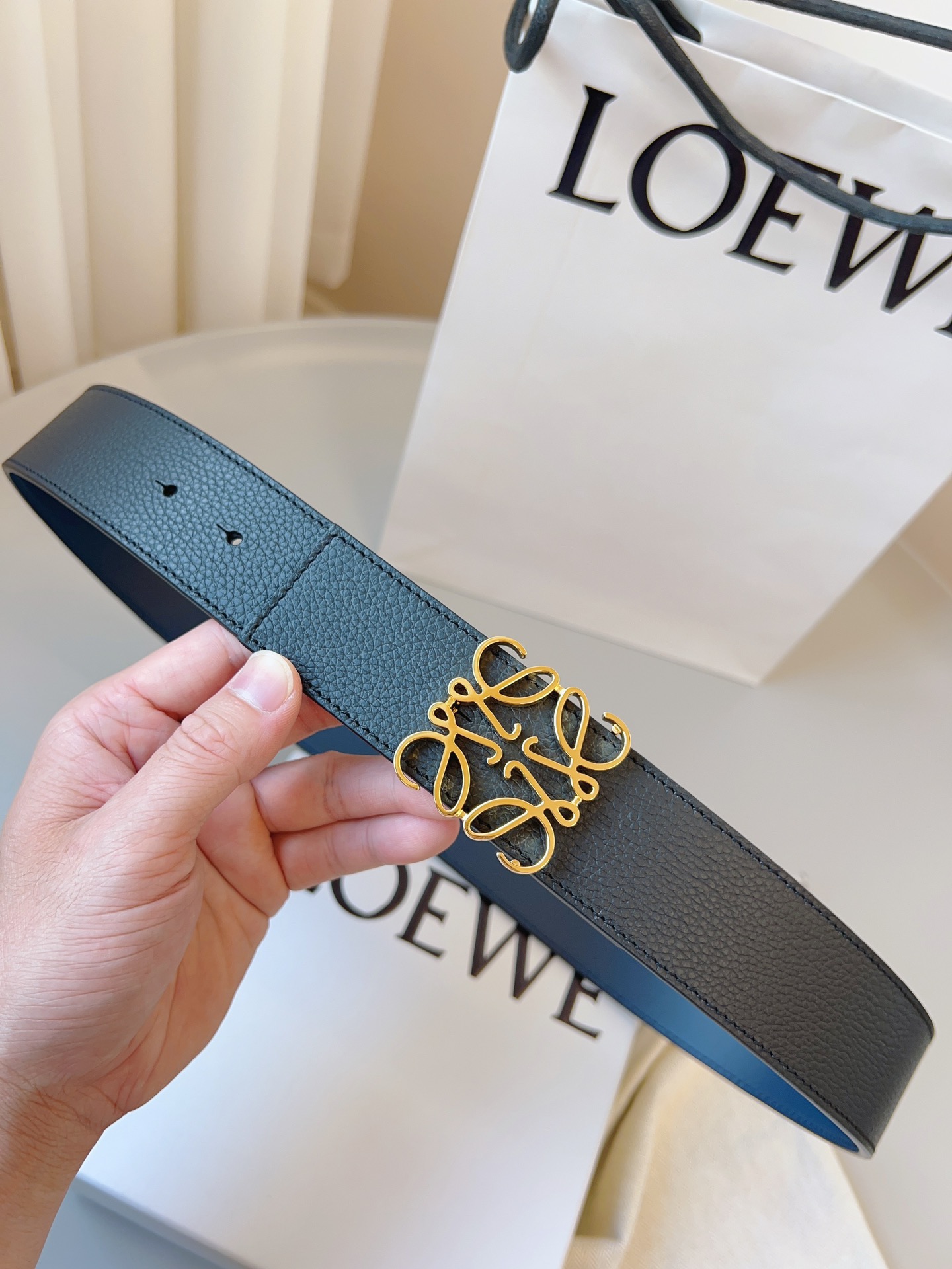 Loewe 로에베 양면 가죽 Anagram 버클 벨트 8