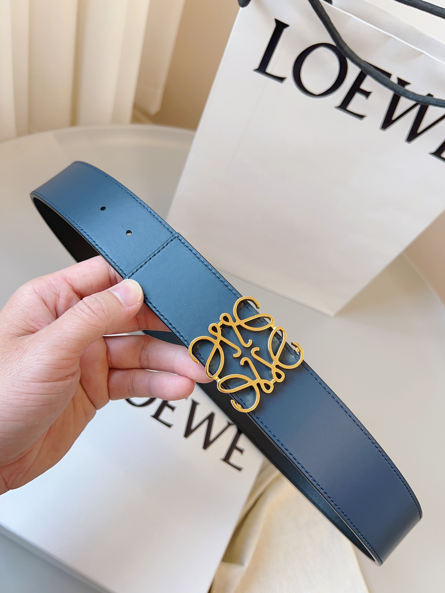 Loewe 로에베 양면 가죽 Anagram 버클 벨트 9