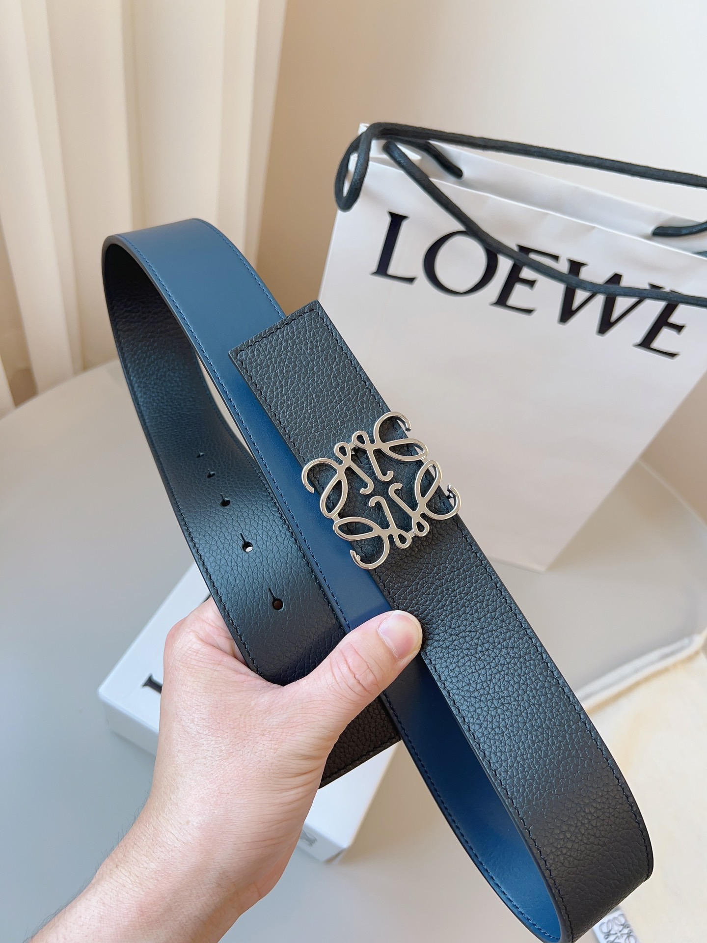 Loewe 로에베 양면 가죽 Anagram 버클 벨트 2