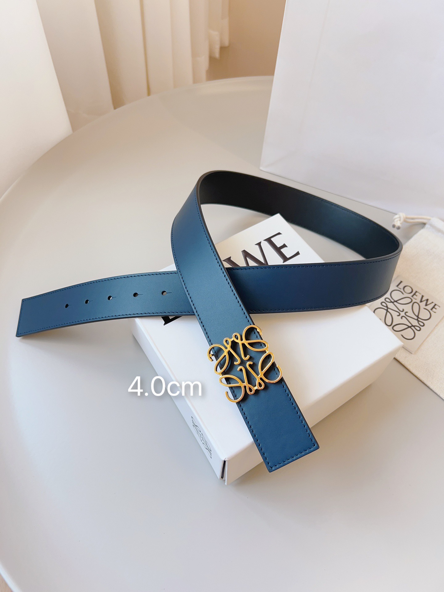 Loewe 로에베 양면 가죽 Anagram 버클 벨트 4