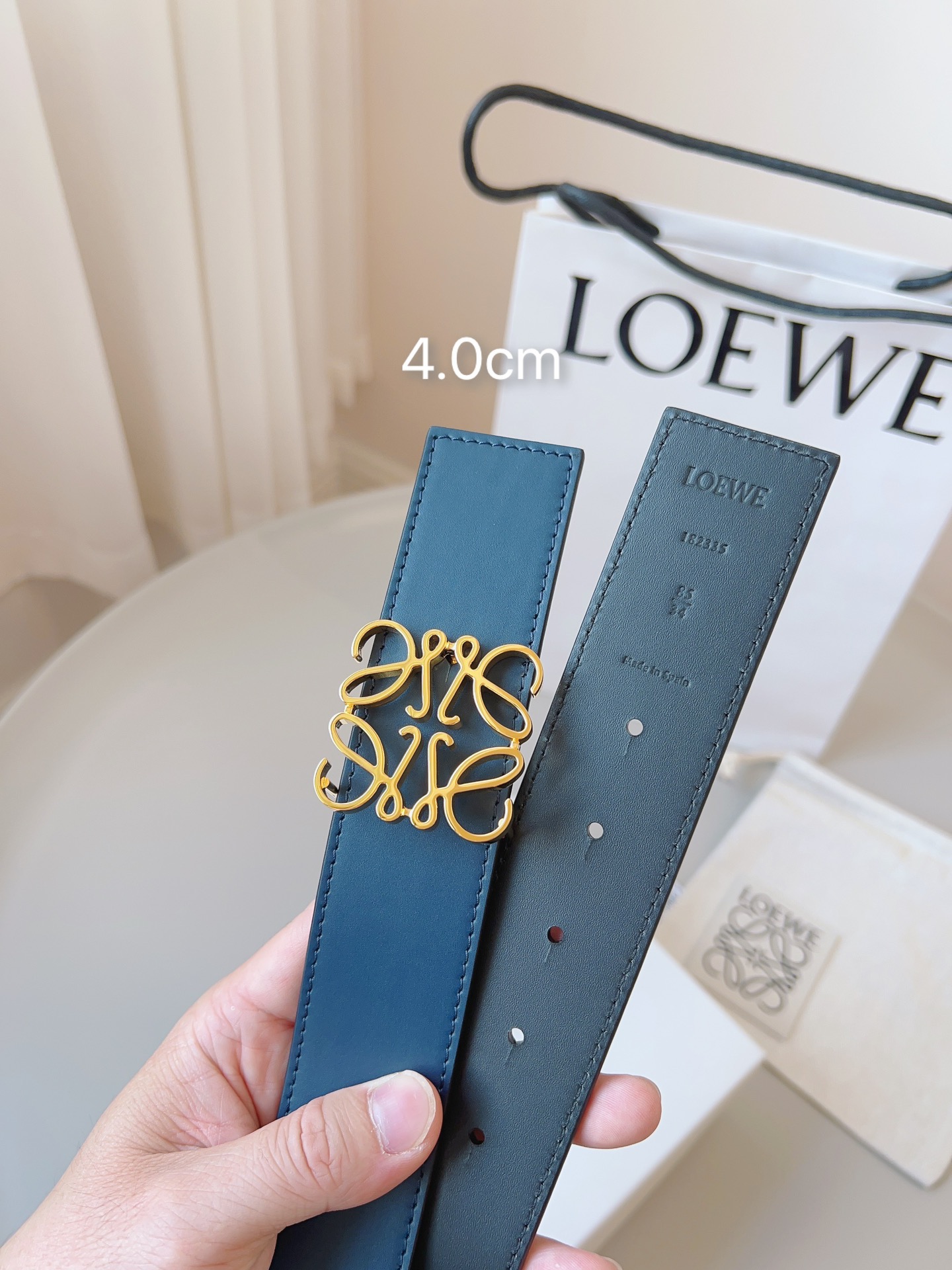Loewe 로에베 양면 가죽 Anagram 버클 벨트 5
