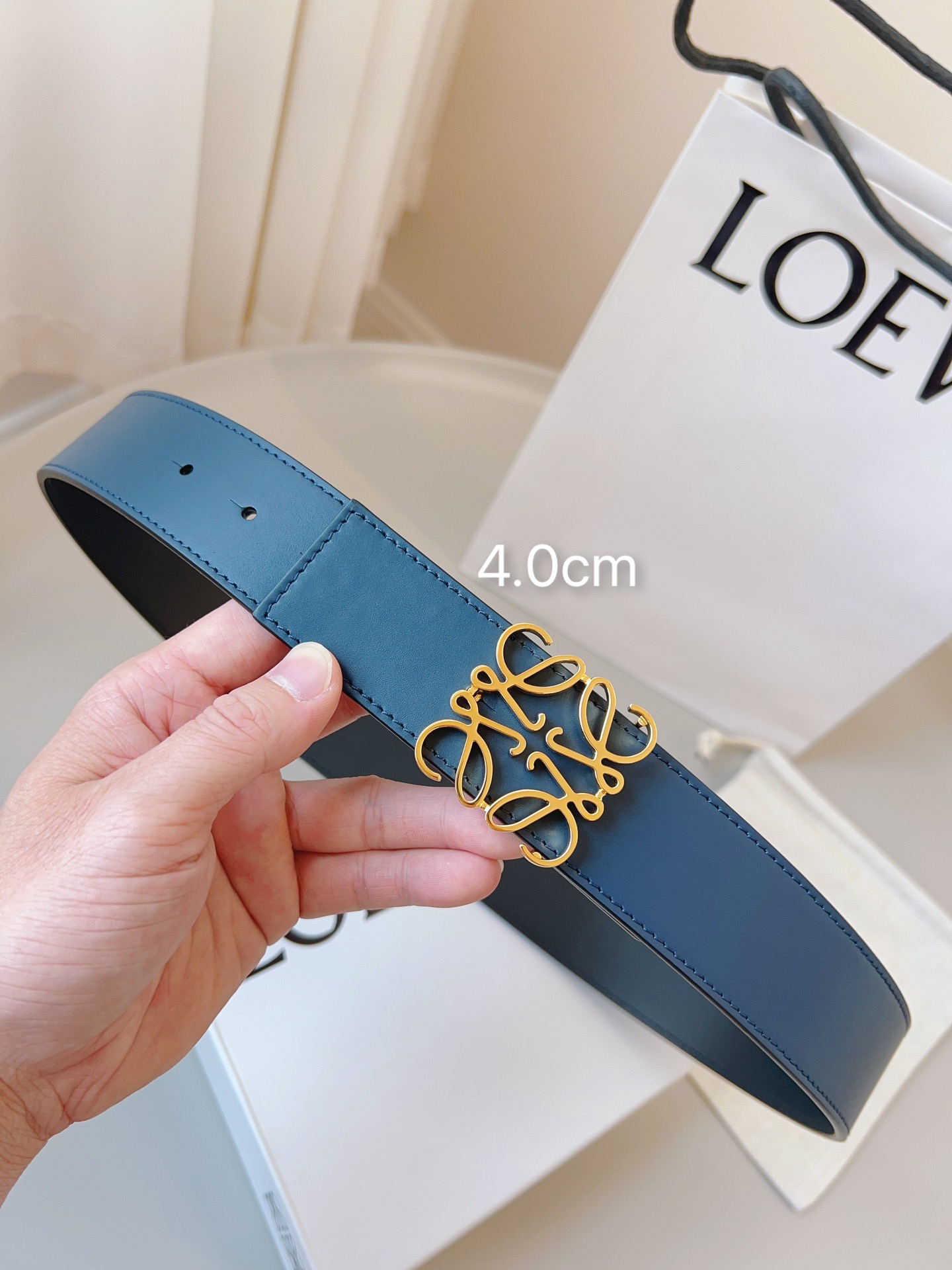 Loewe 로에베 양면 가죽 Anagram 버클 벨트 6