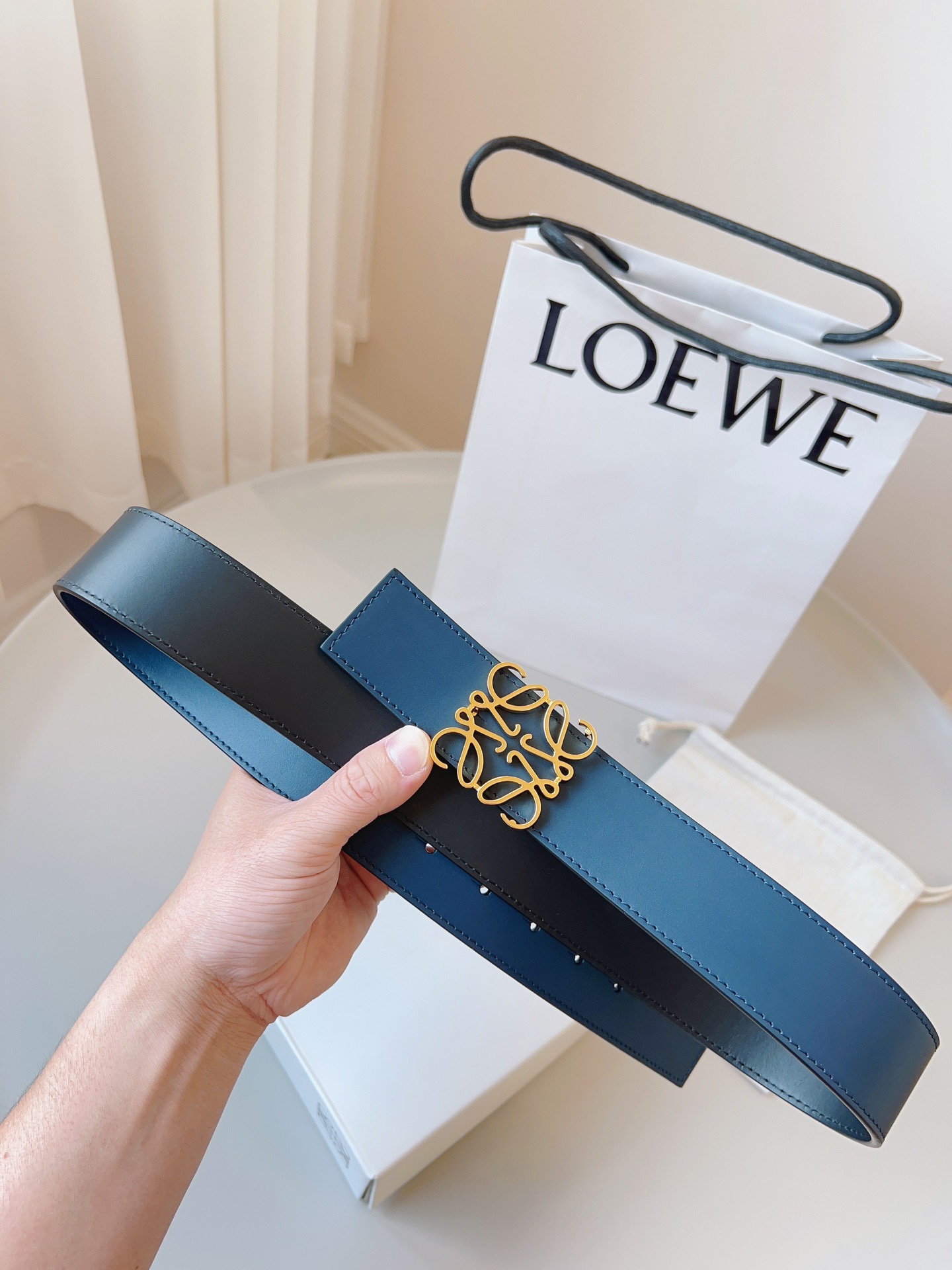 Loewe 로에베 양면 가죽 Anagram 버클 벨트 8