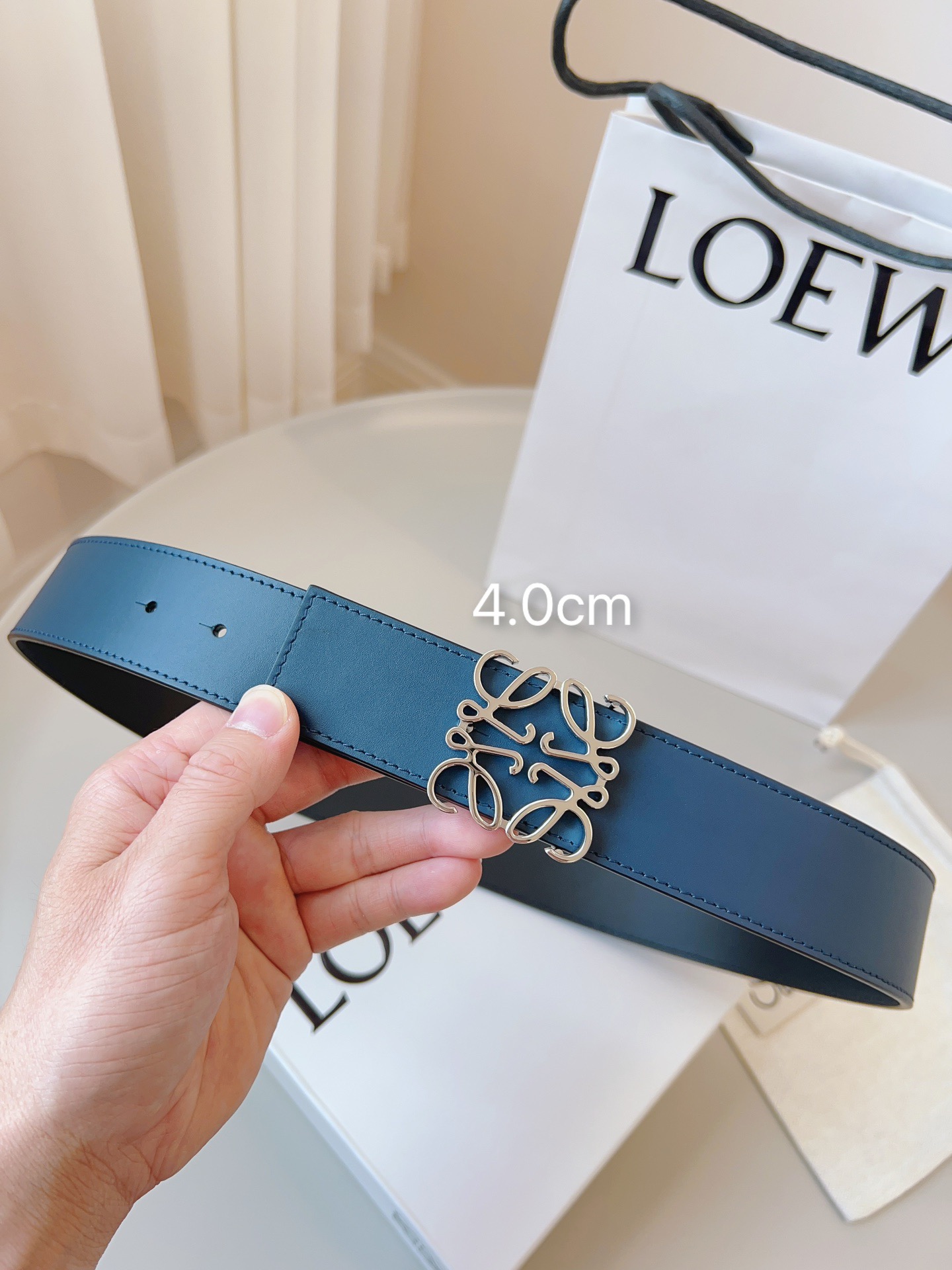 Loewe 로에베 양면 가죽 Anagram 버클 벨트 5
