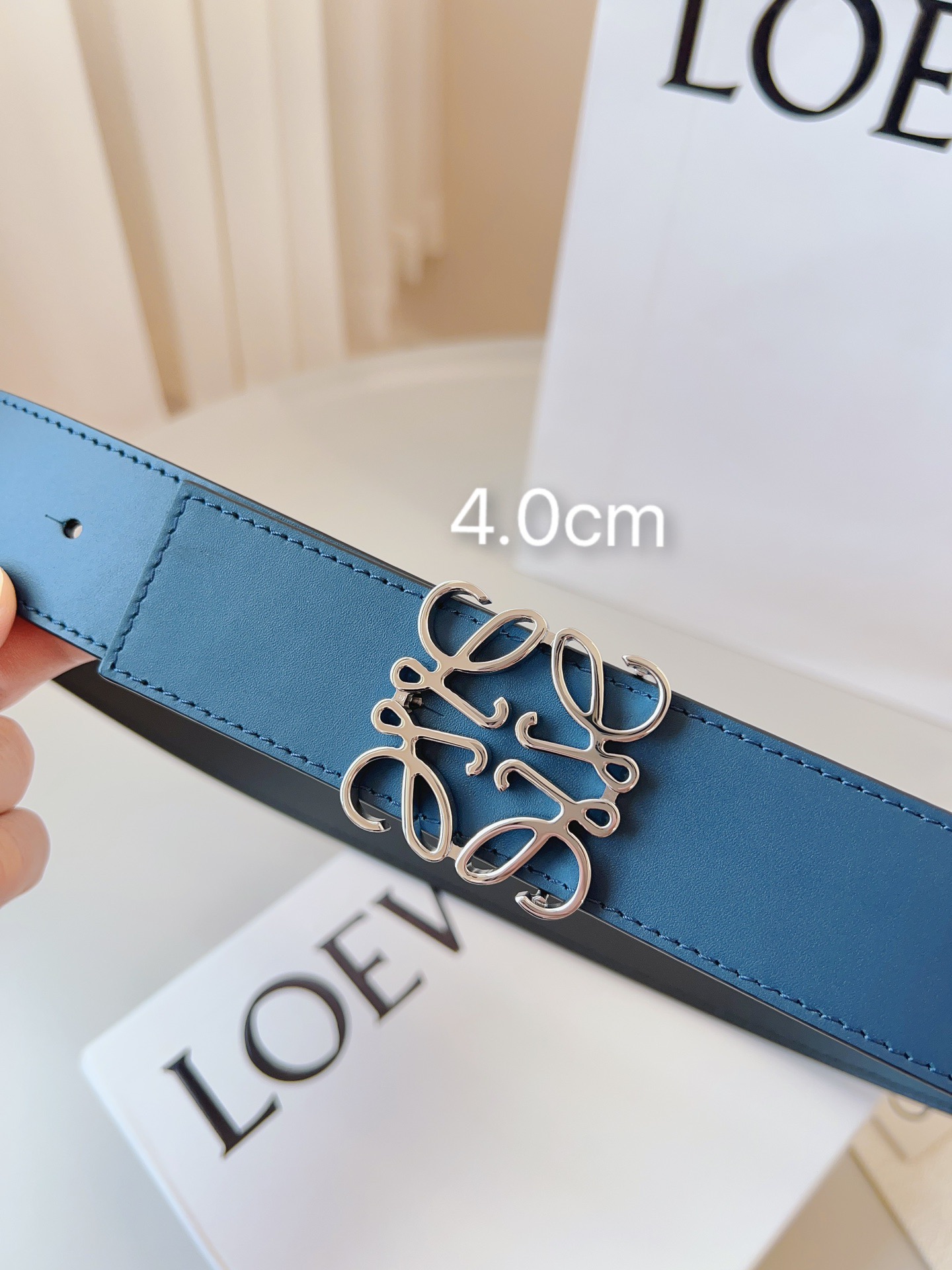 Loewe 로에베 양면 가죽 Anagram 버클 벨트 6