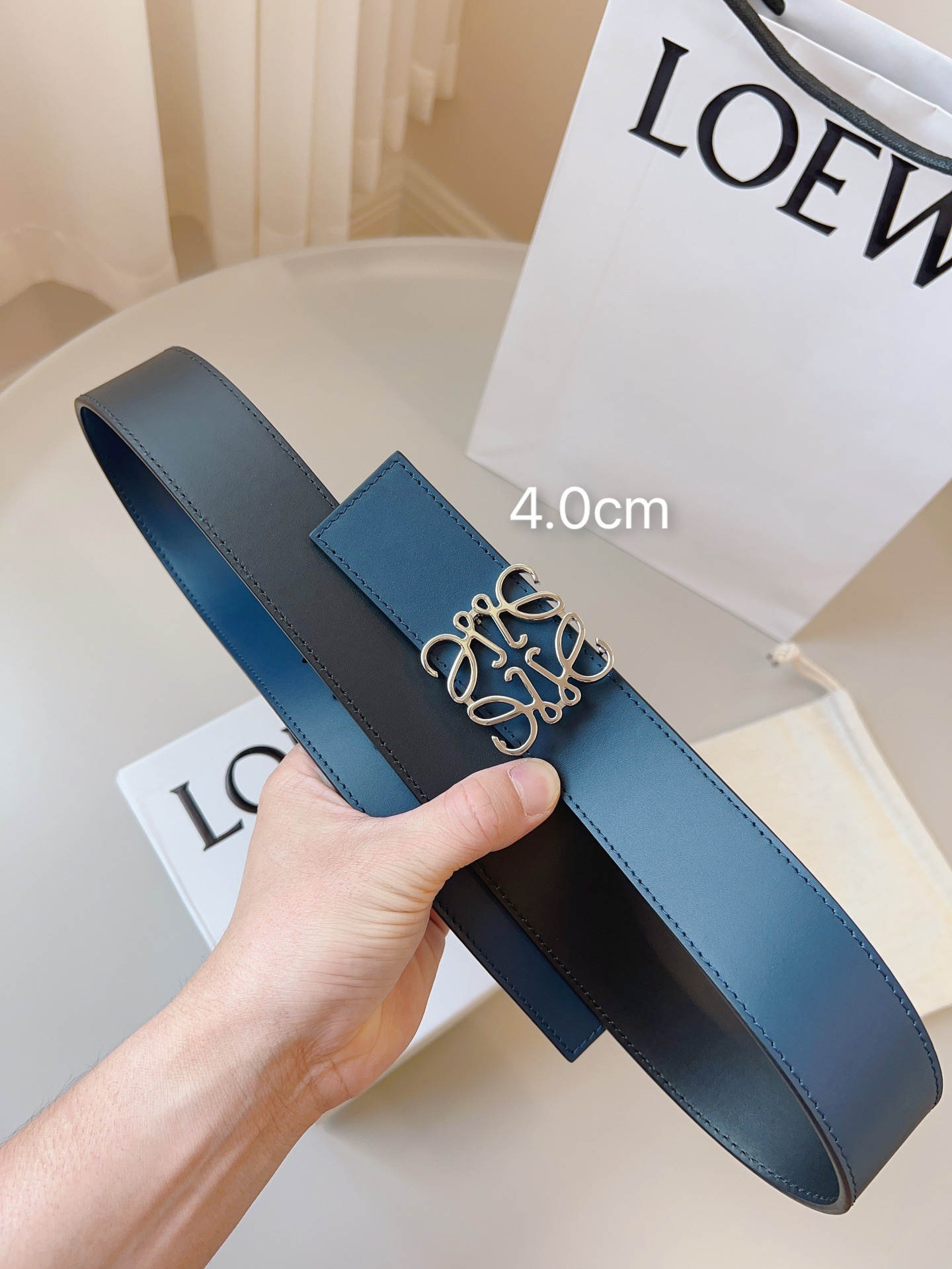 Loewe 로에베 양면 가죽 Anagram 버클 벨트 7