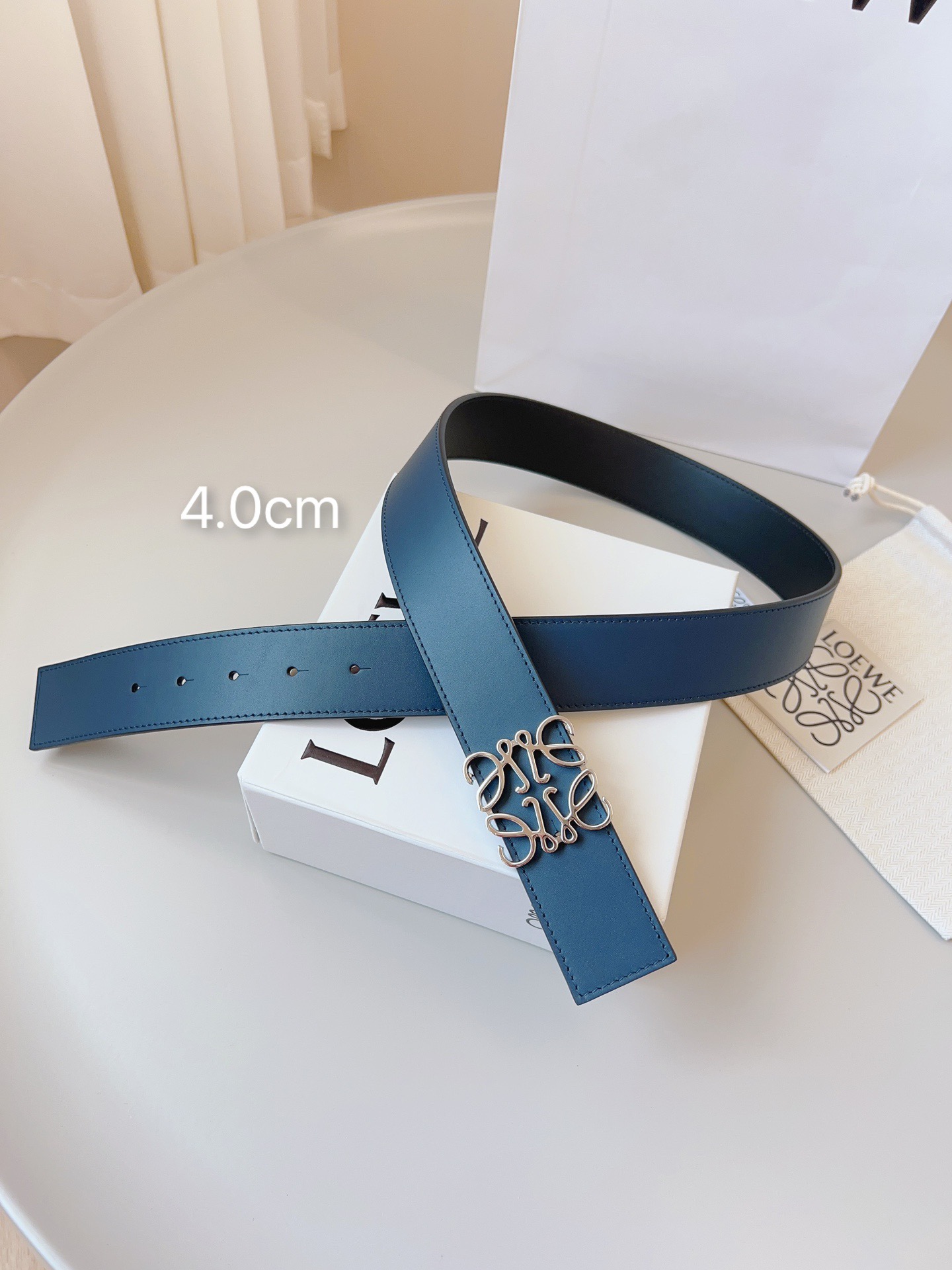 Loewe 로에베 양면 가죽 Anagram 버클 벨트 8