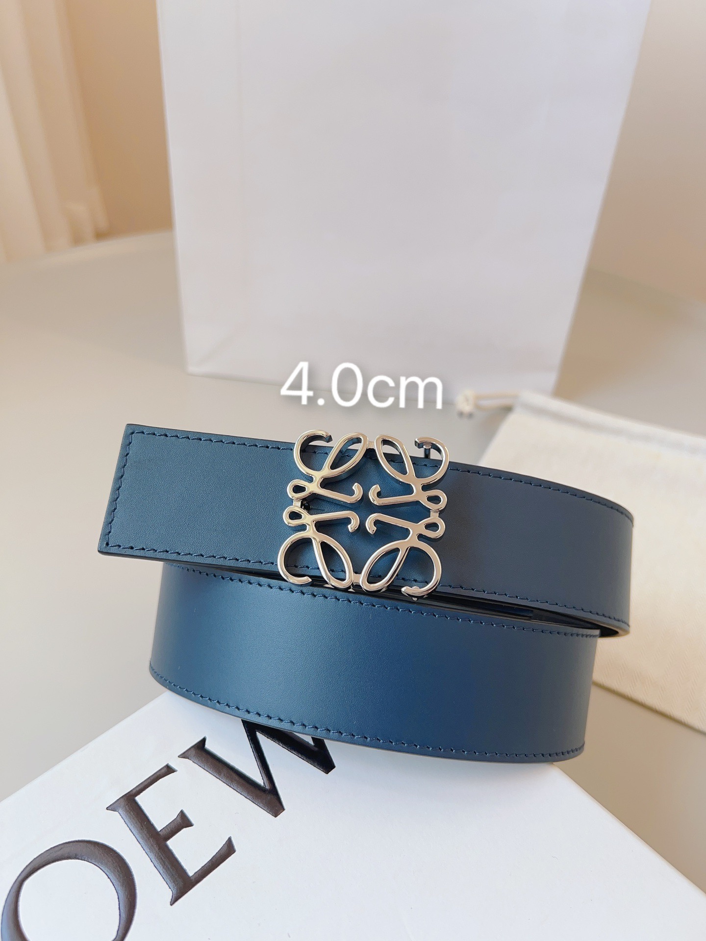 Loewe 로에베 양면 가죽 Anagram 버클 벨트 9