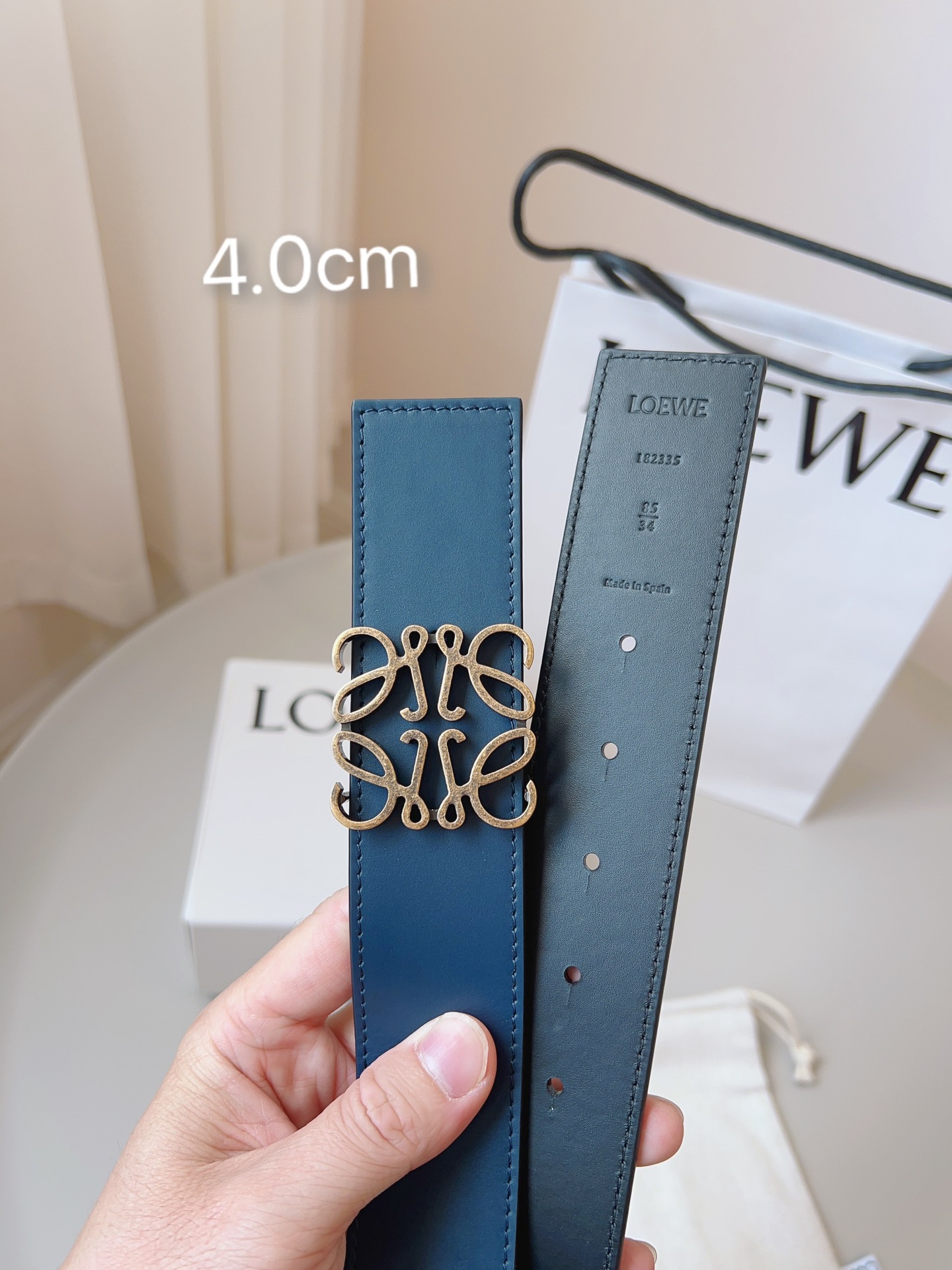 Loewe 로에베 양면 가죽 Anagram 버클 벨트 4