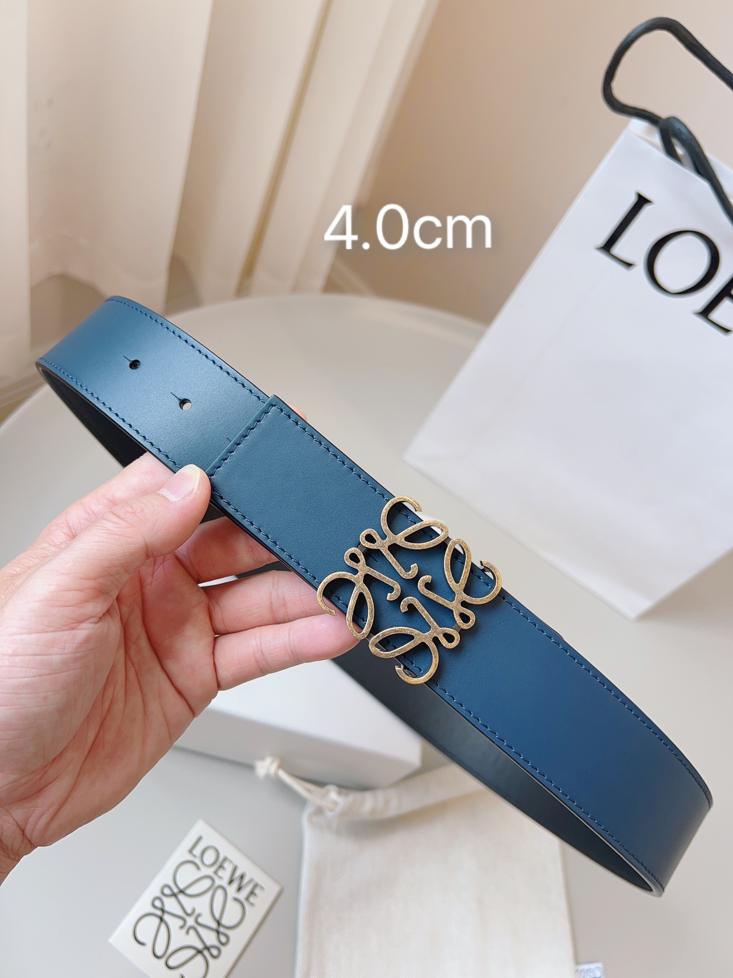 Loewe 로에베 양면 가죽 Anagram 버클 벨트 6