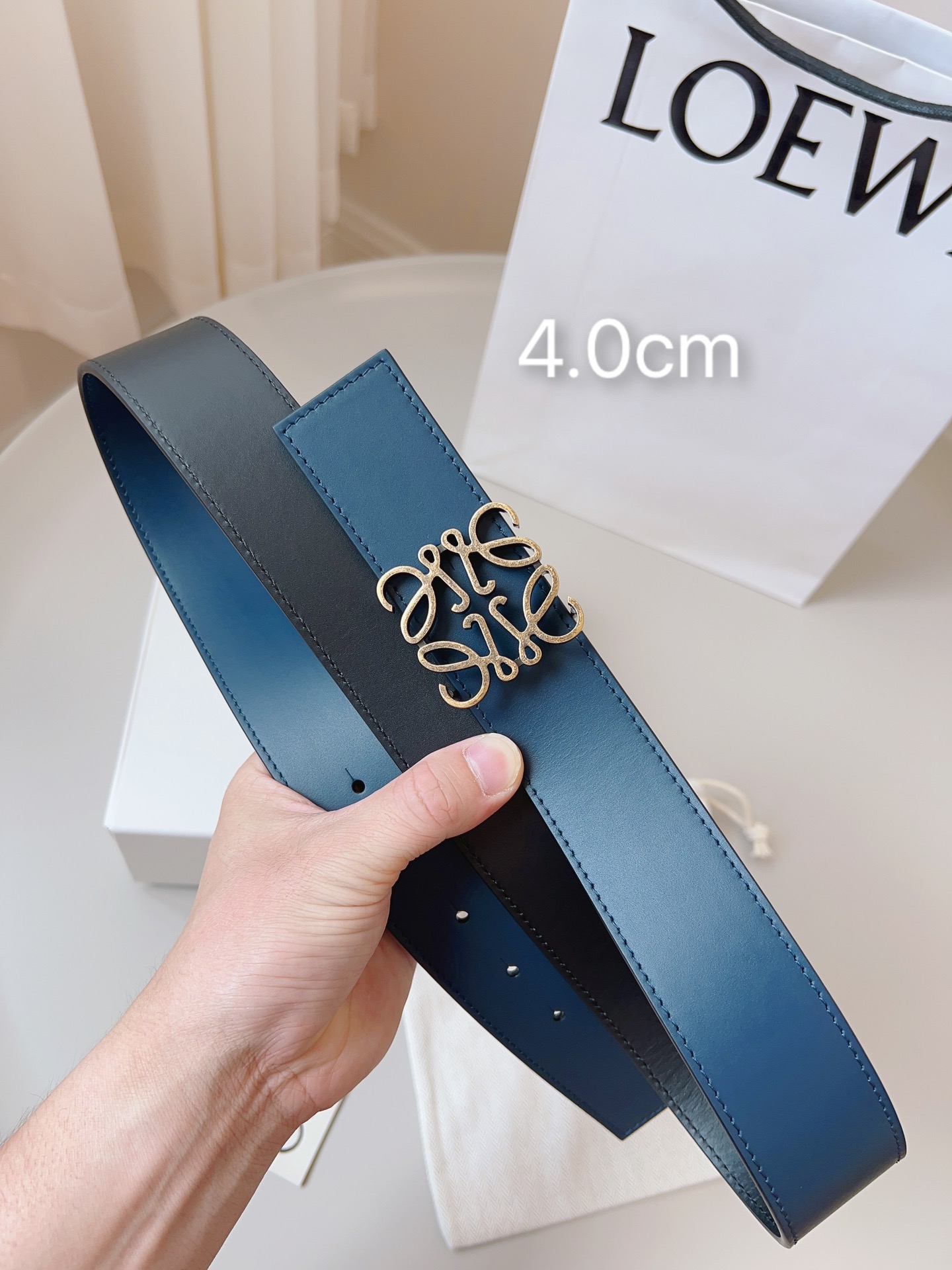 Loewe 로에베 양면 가죽 Anagram 버클 벨트 8