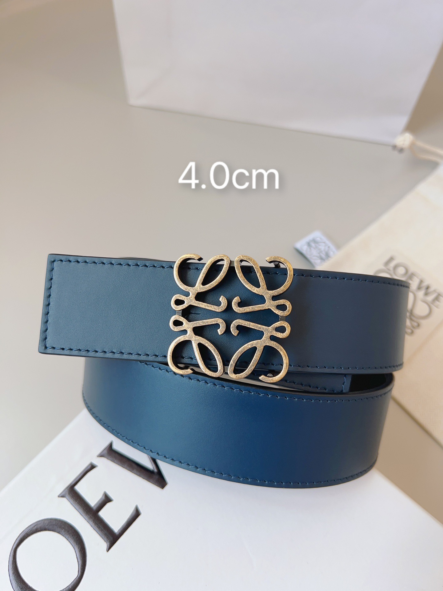 Loewe 로에베 양면 가죽 Anagram 버클 벨트 9