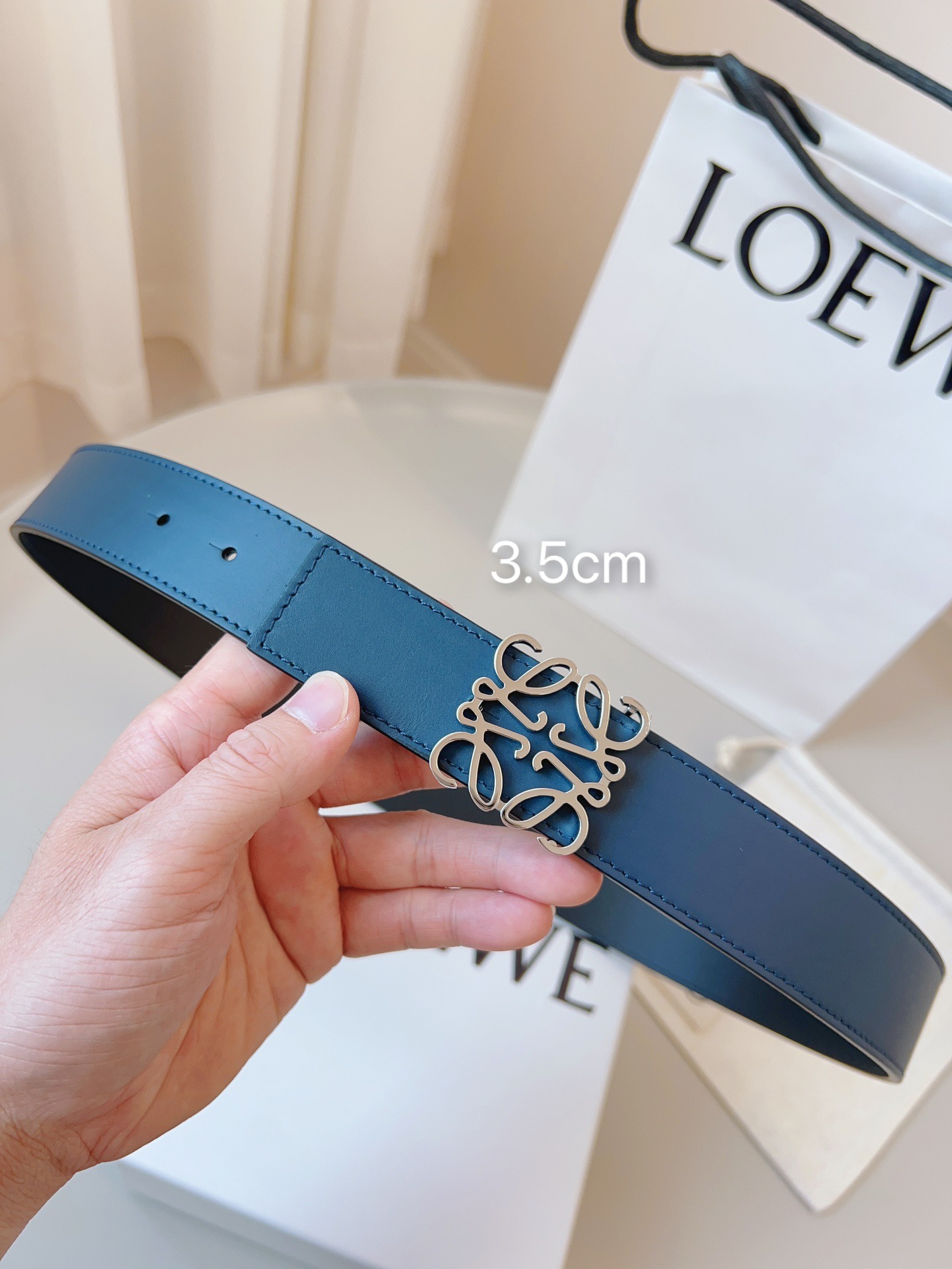 Loewe 로에베 양면 가죽 Anagram 버클 벨트 4