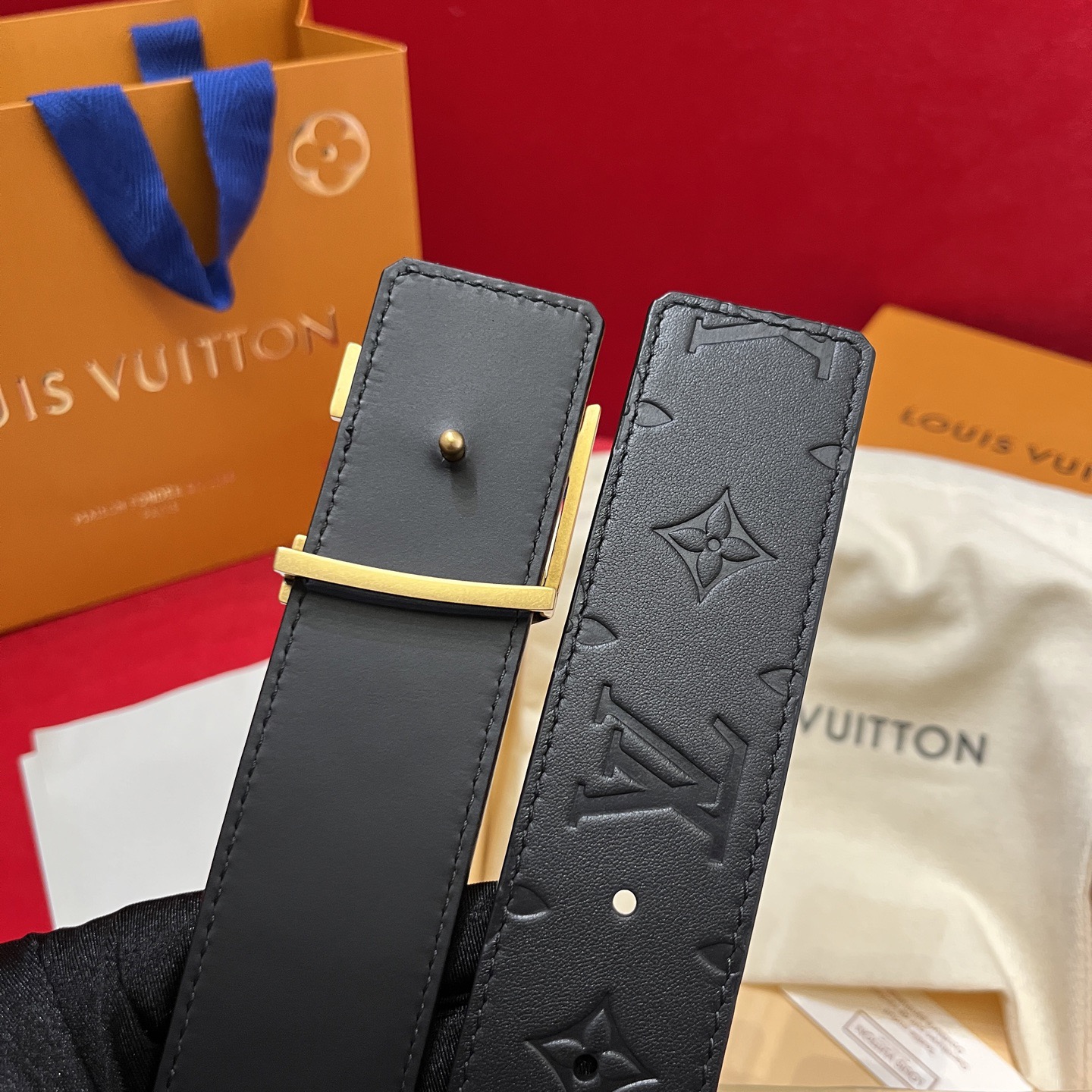 Louis Vuitton 루이비통 루이 비통 남성 진주 장식 모노그램 가죽 벨트 5