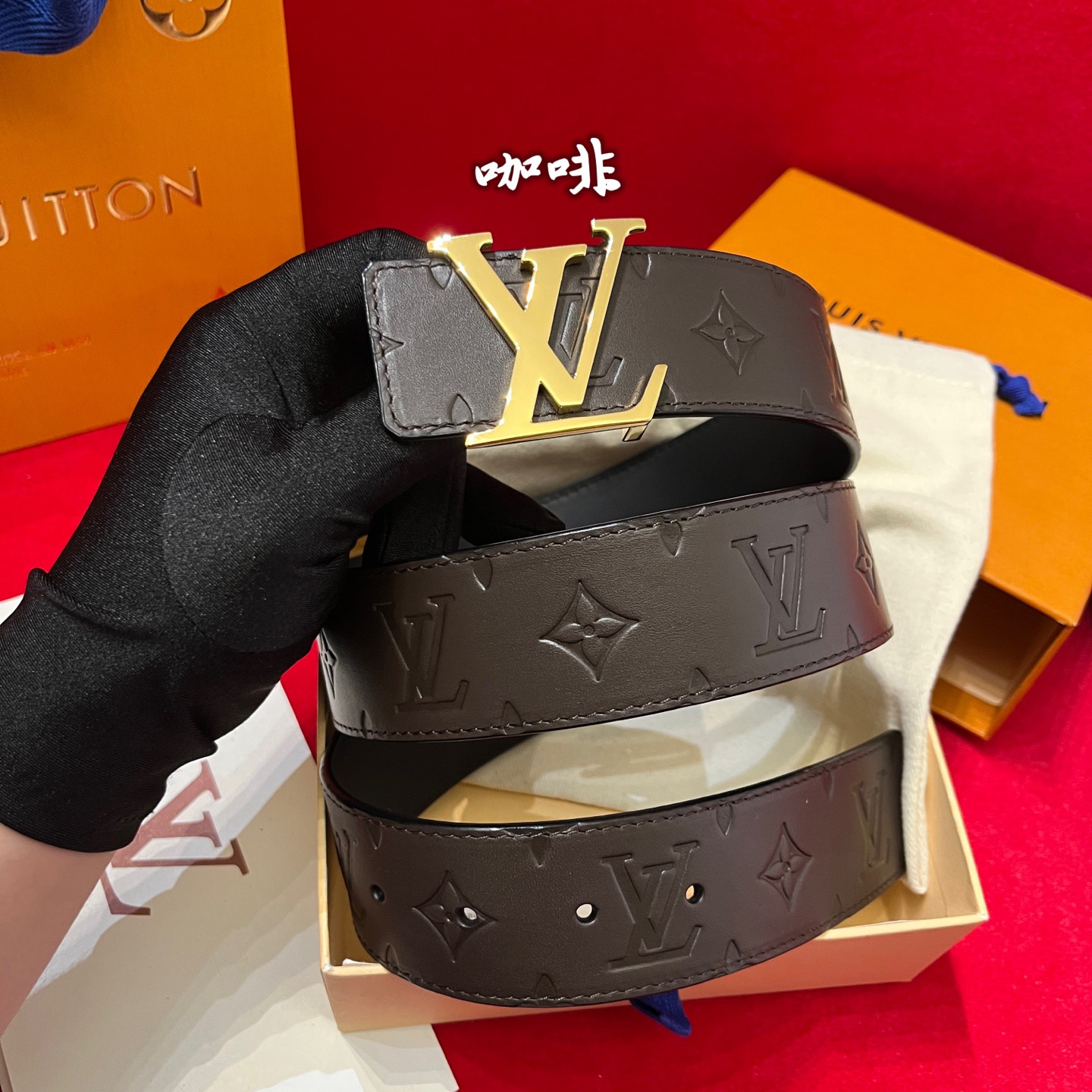 Louis Vuitton 루이비통 루이 비통 남성 진주 장식 모노그램 가죽 벨트 6