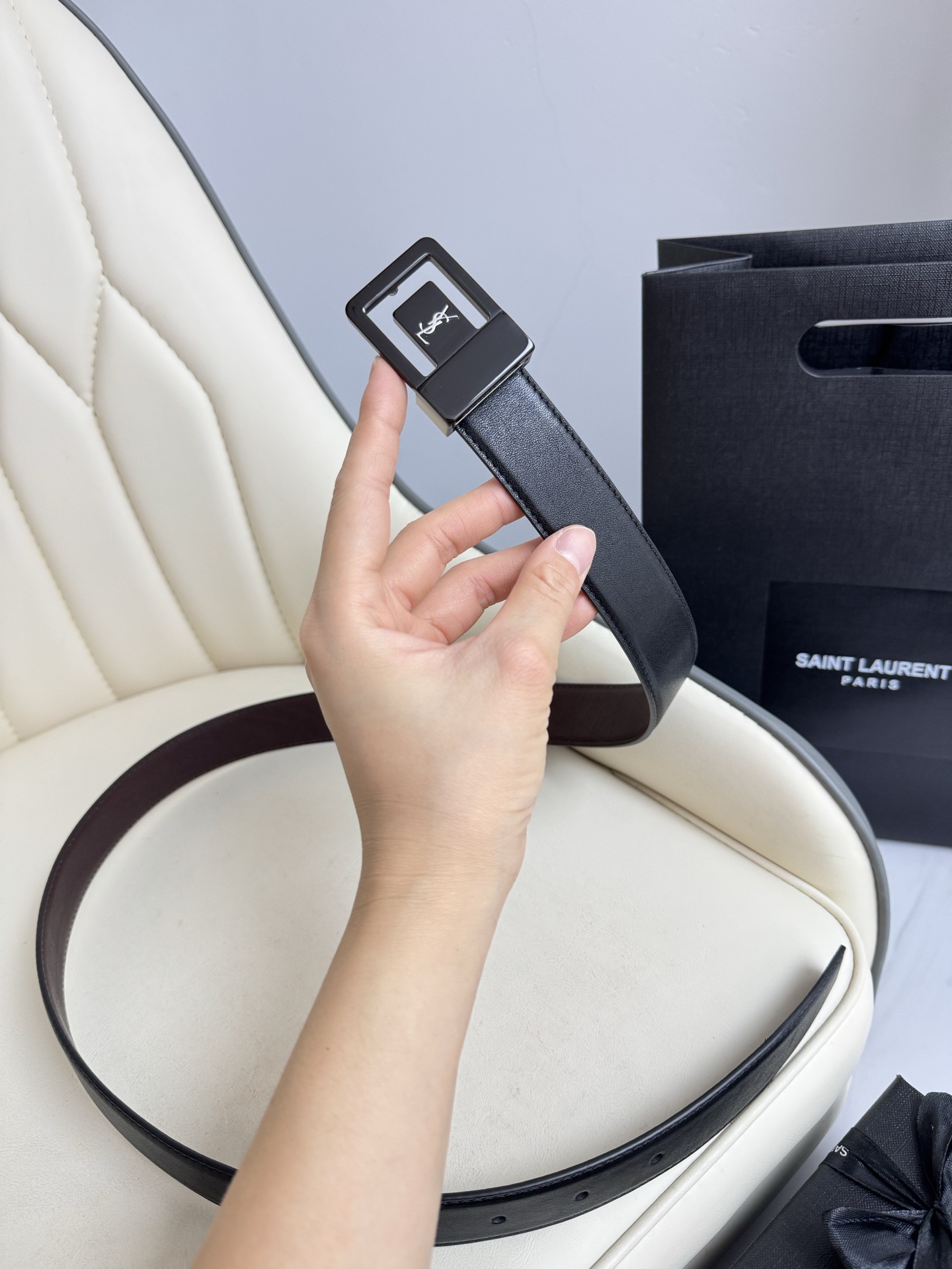 Saint Laurent 생로랑 남녀공용 가죽 벨트 4