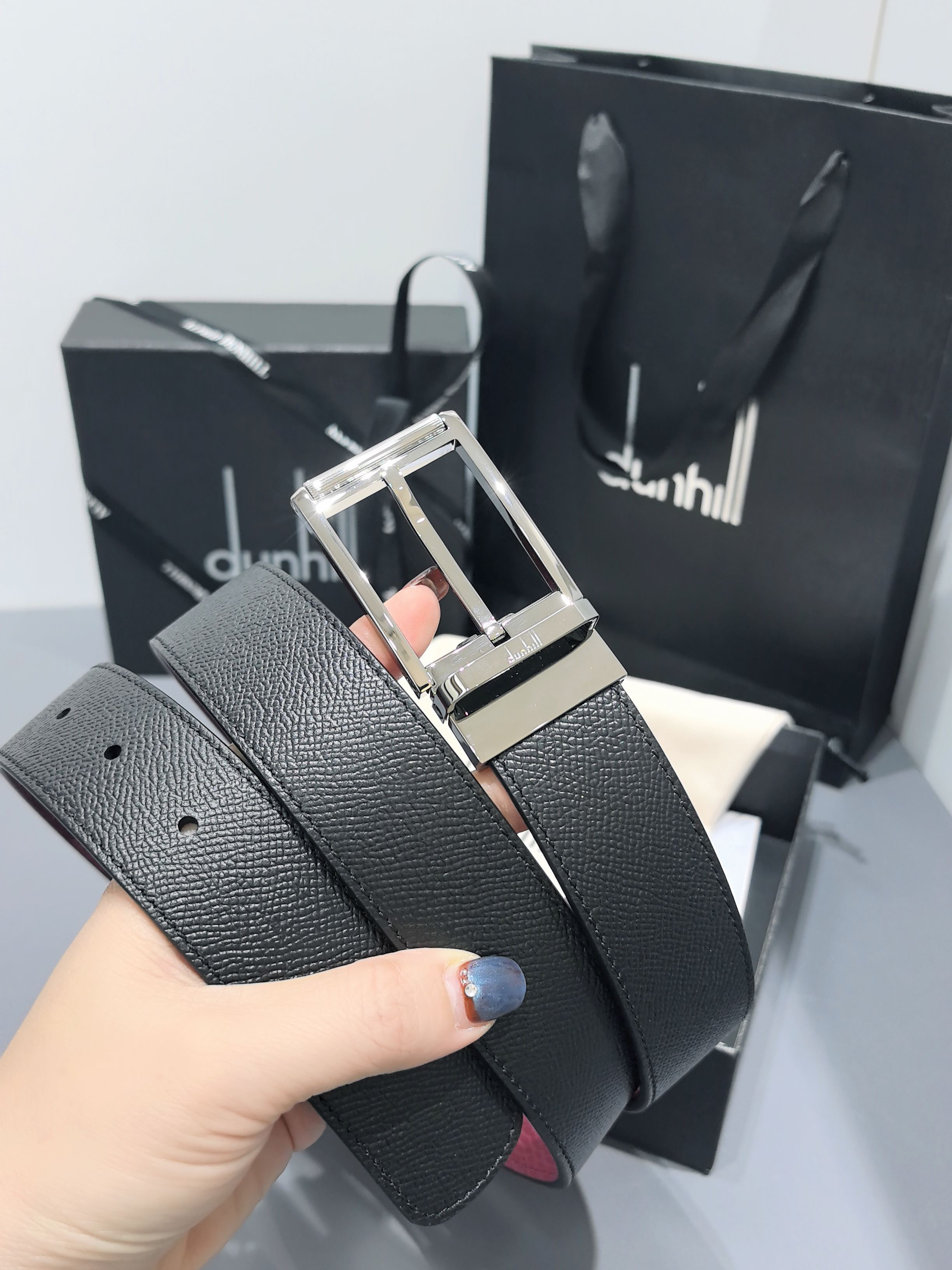 Dunhill 던힐 35mm 블랙 양면 가죽 벨트 12