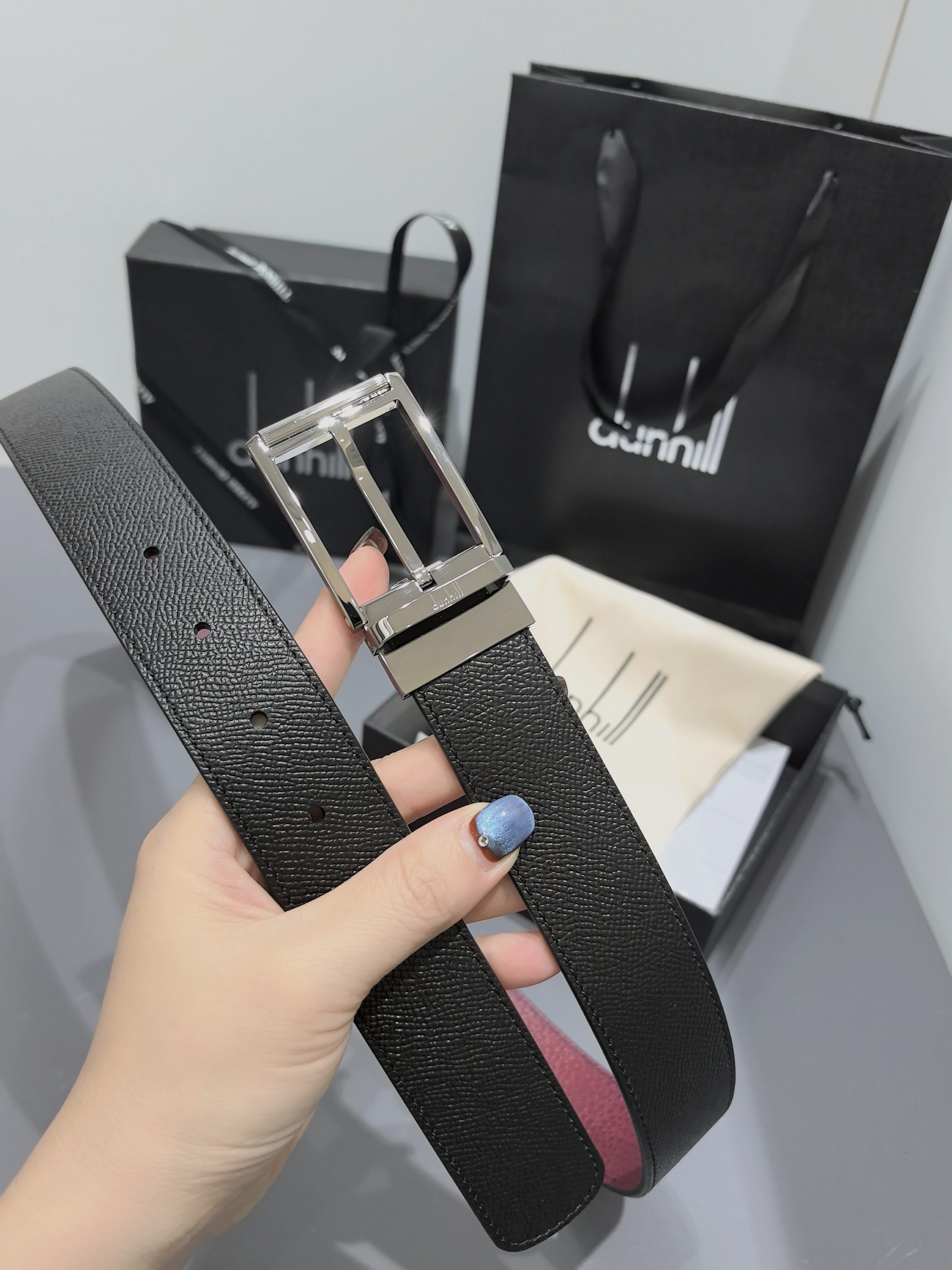 Dunhill 던힐 35mm 블랙 양면 가죽 벨트 13