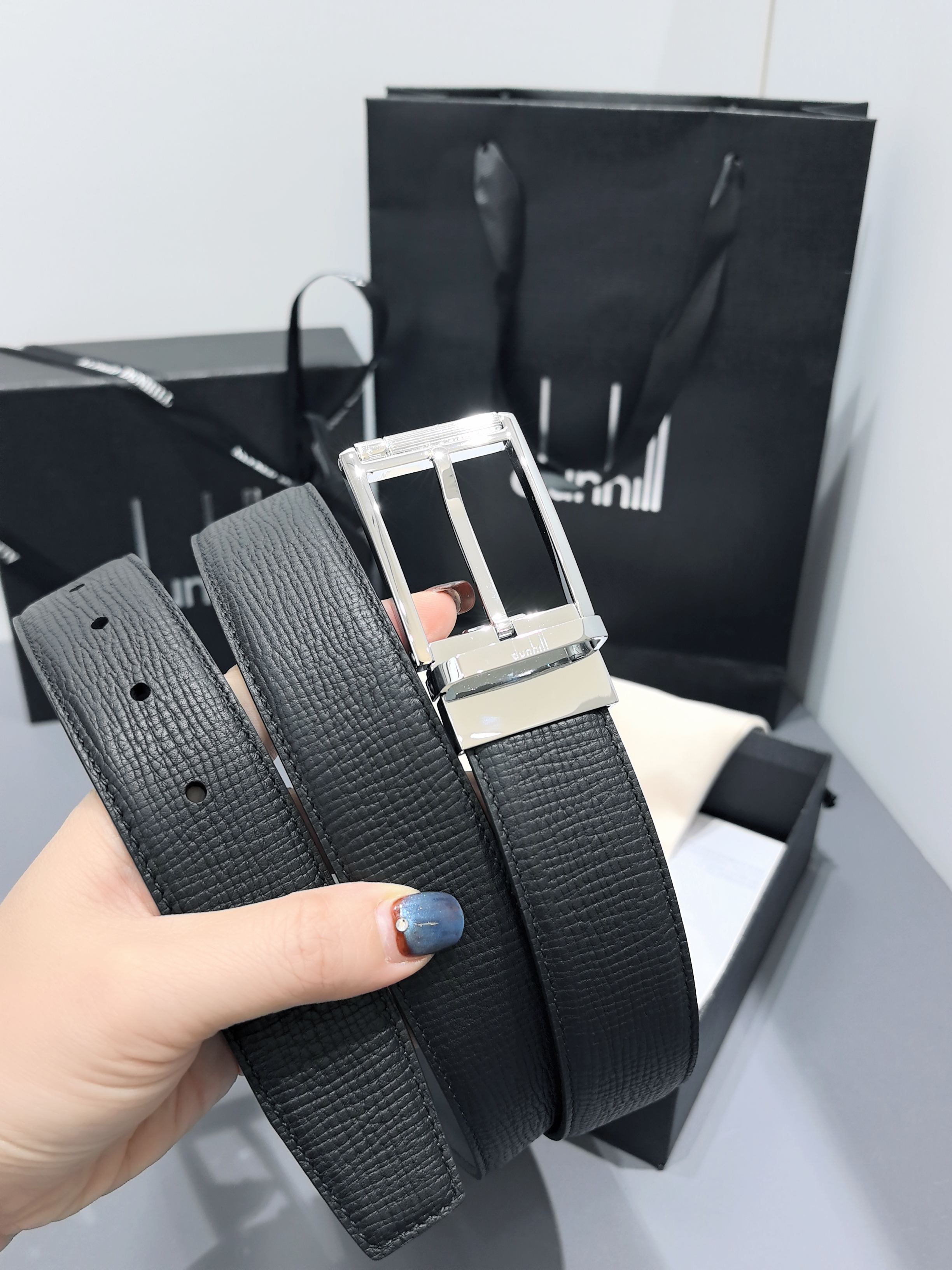 Dunhill 던힐 35mm 블랙 양면 가죽 벨트 5