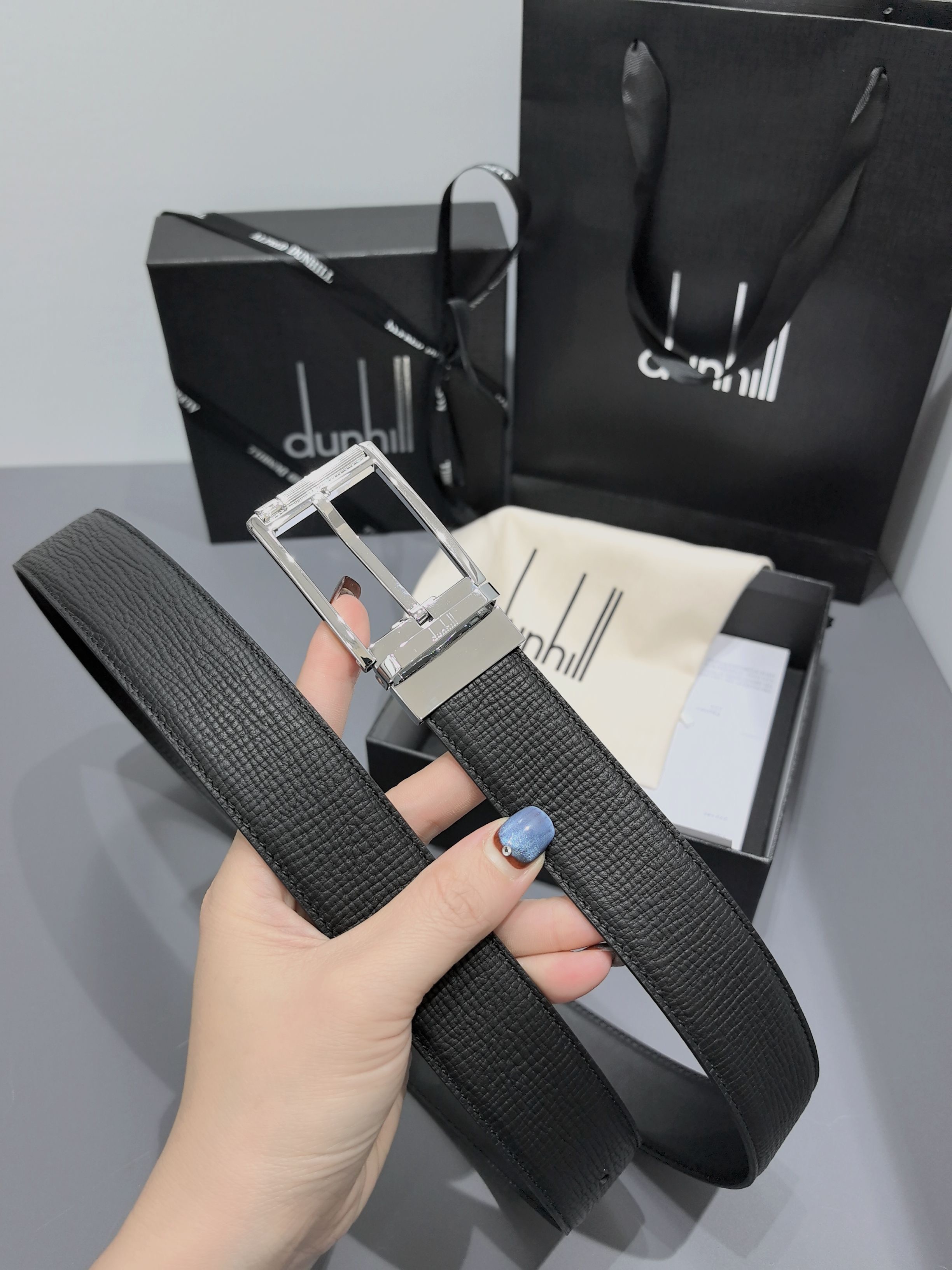 Dunhill 던힐 35mm 블랙 양면 가죽 벨트 9