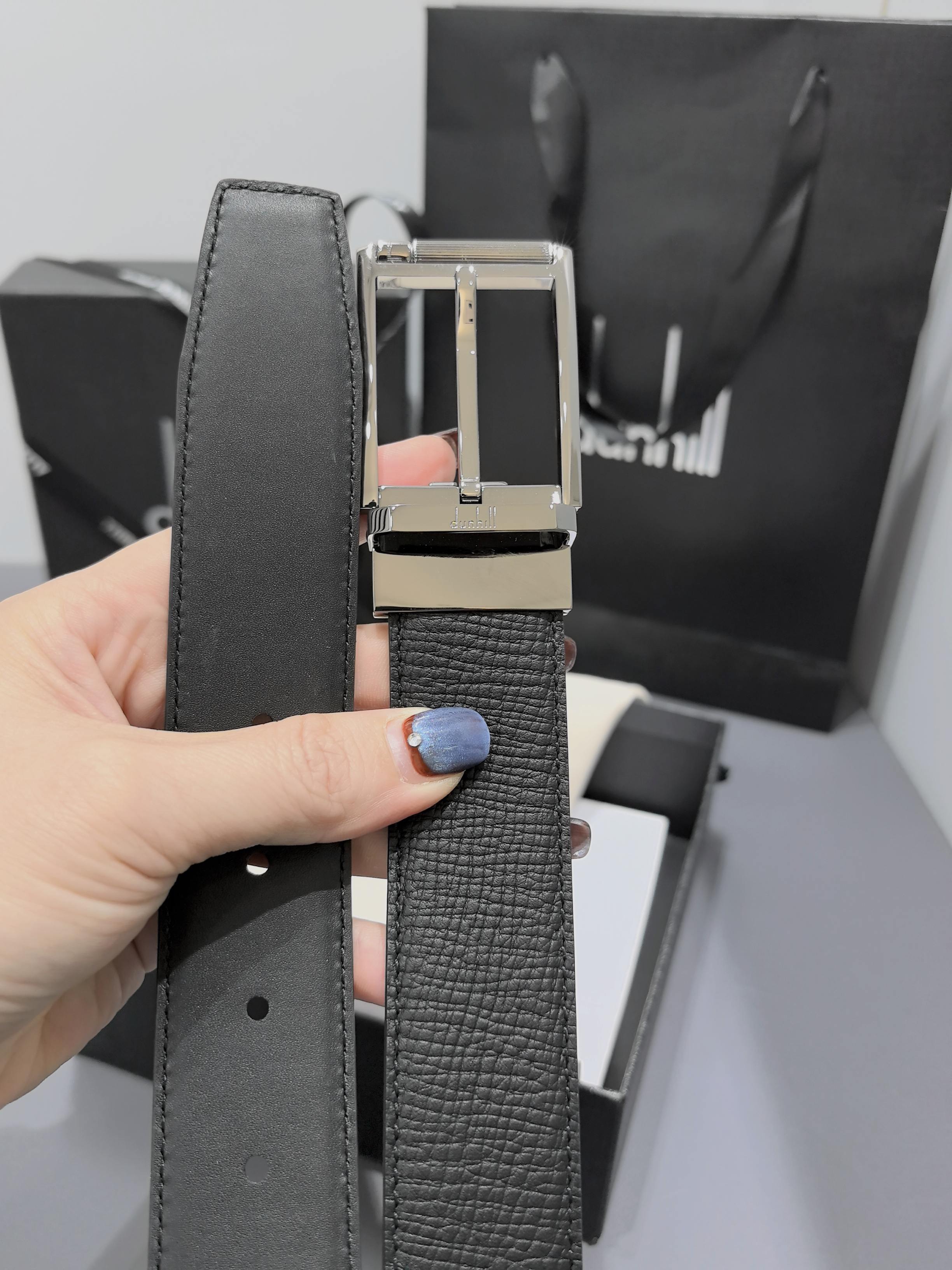 Dunhill 던힐 35mm 블랙 양면 가죽 벨트 10