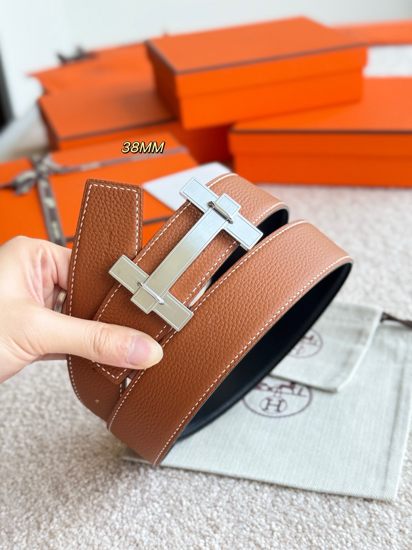 Hermes 에르메스 H 점핑 리버서블 토고 가죽 벨트 38mm 7