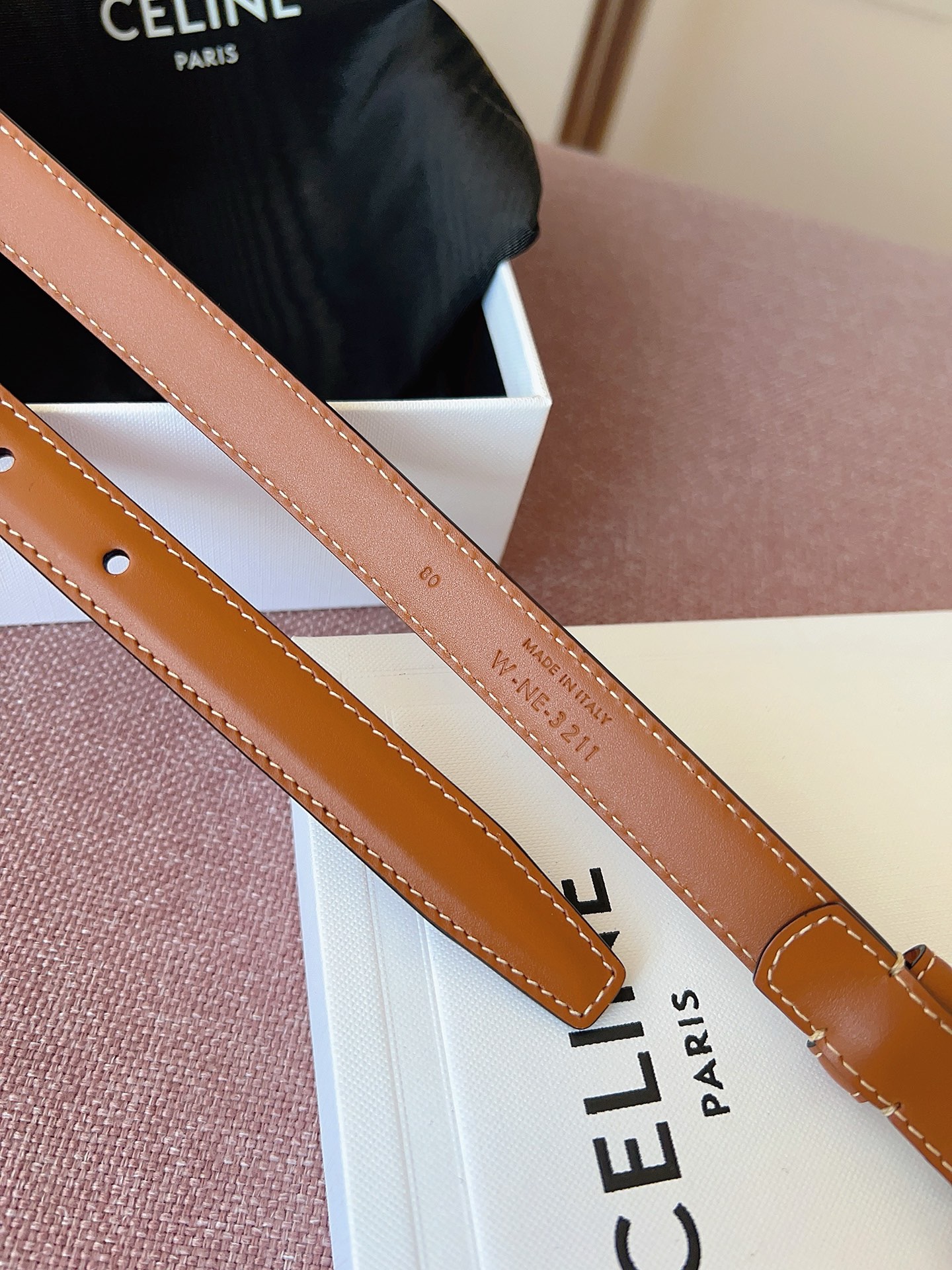 Celine 셀린느 트리오프 금장 버클 블랙 가죽 벨트 6