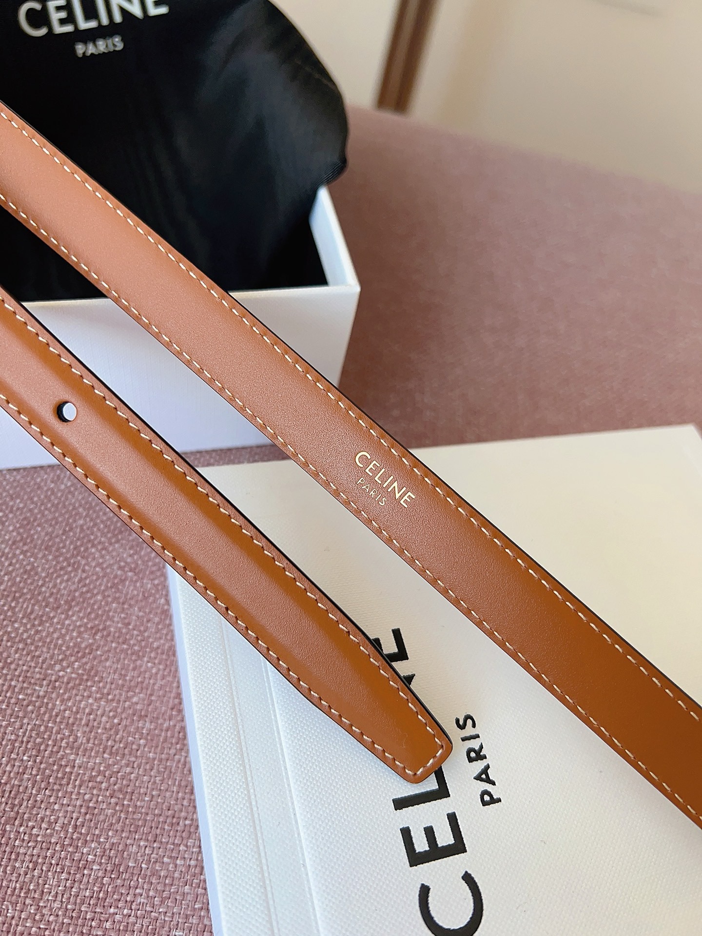 Celine 셀린느 트리오프 금장 버클 블랙 가죽 벨트 7