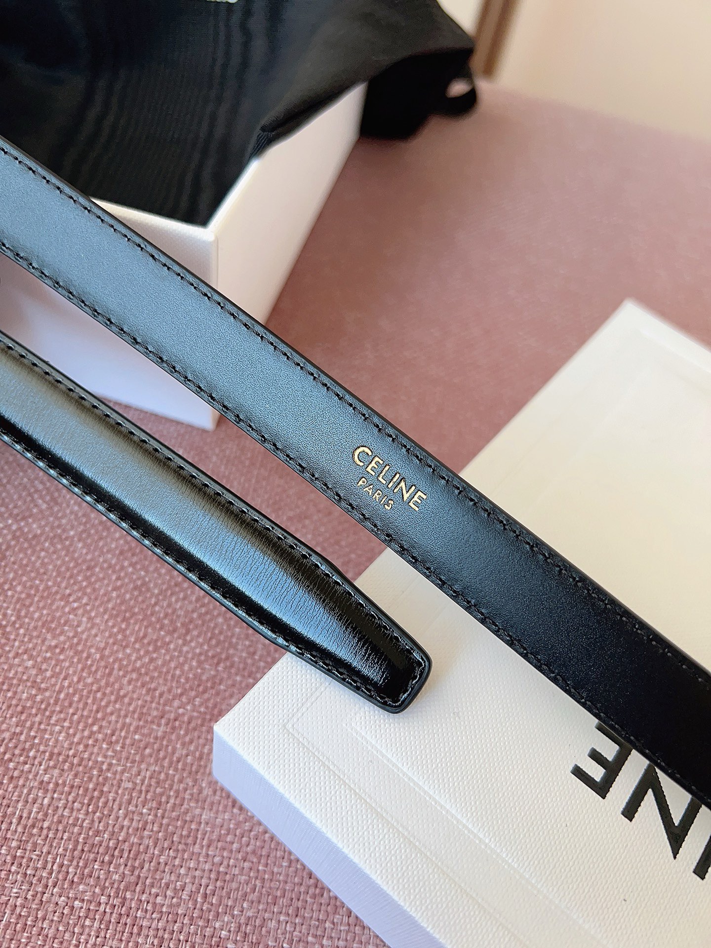 Celine 셀린느 트리오프 금장 버클 블랙 가죽 벨트 7