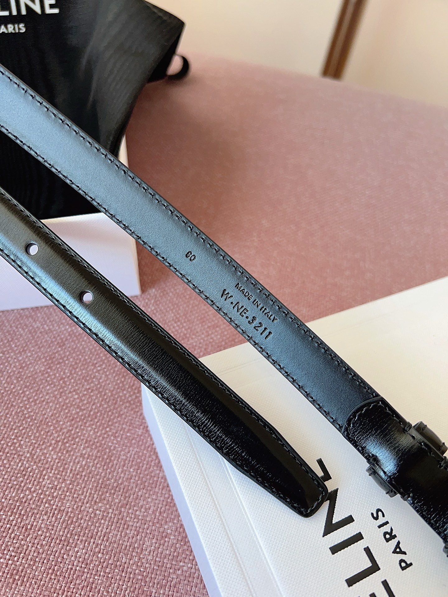 Celine 셀린느 트리오프 금장 버클 블랙 가죽 벨트 6