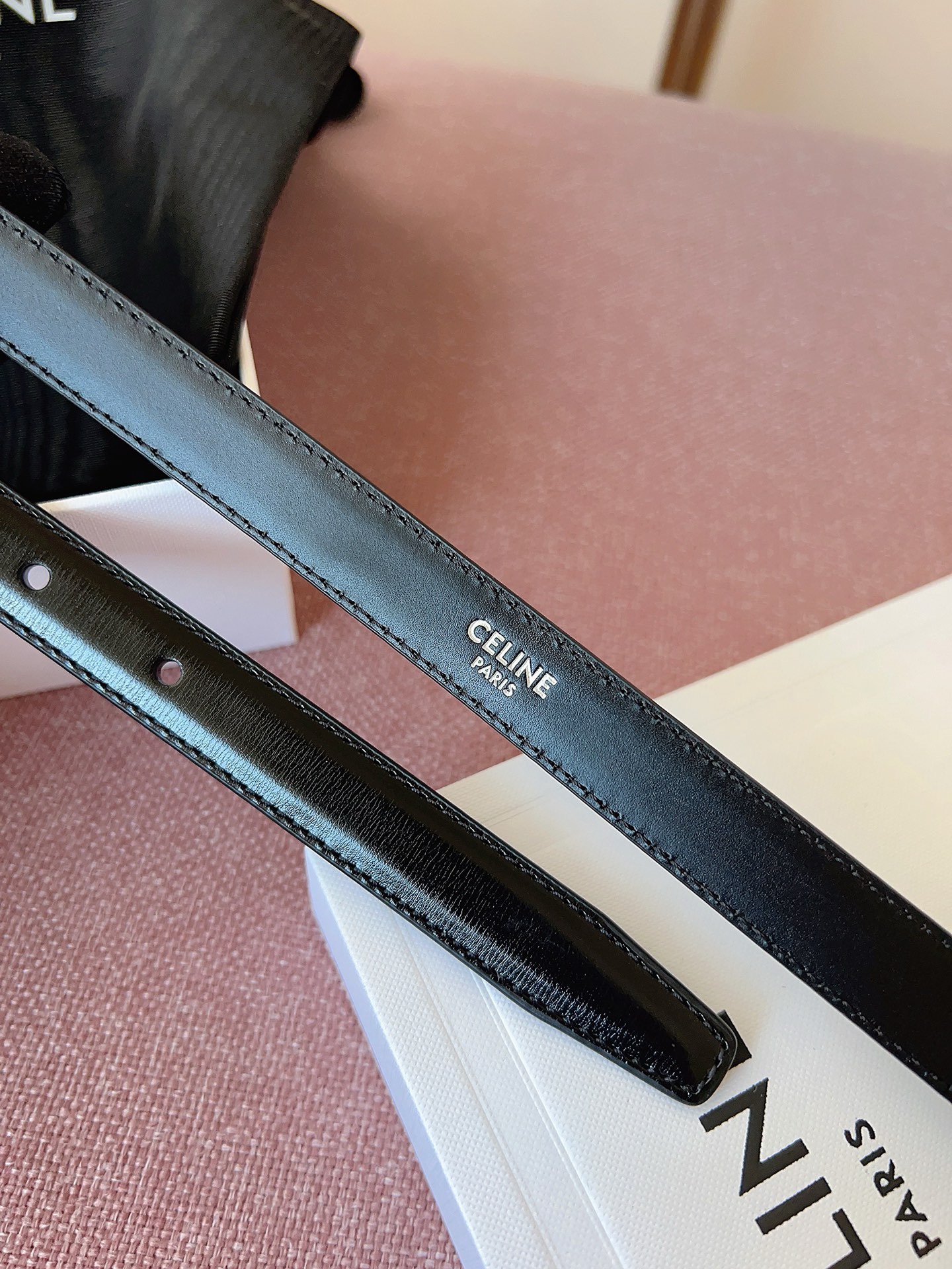 Celine 셀린느 트리오프 금장 버클 블랙 가죽 벨트 7