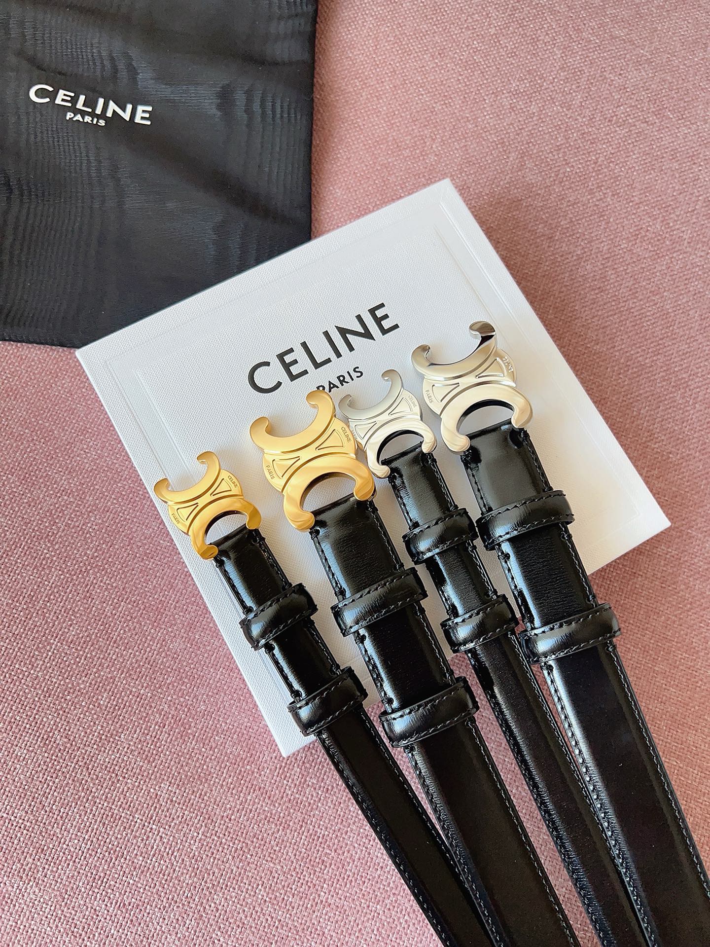 Celine 셀린느 트리오프 금장 버클 블랙 가죽 벨트 9